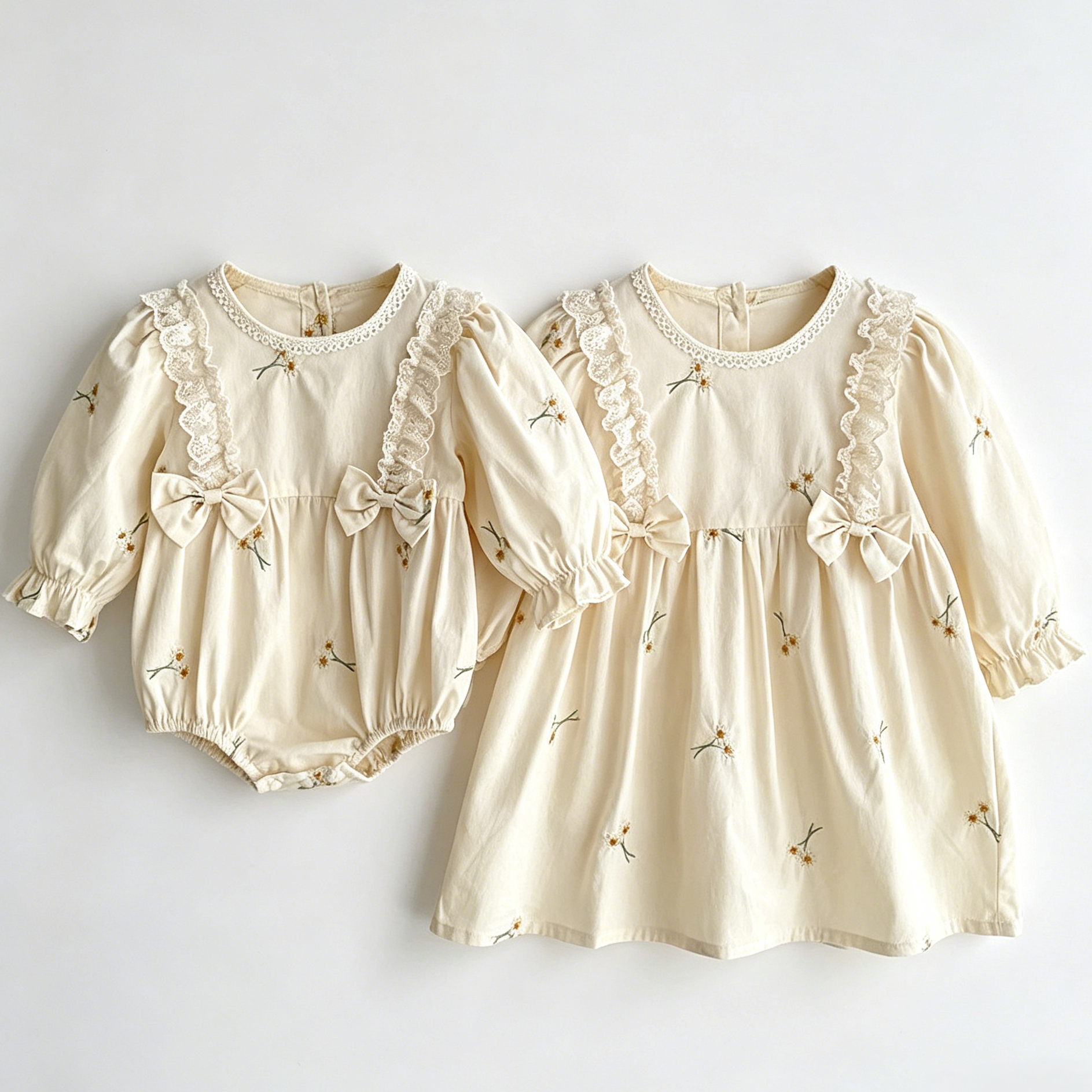 (Pre Order 2 Weeks)Sisters Fall Floral Embroidery Lace Dress&Romper