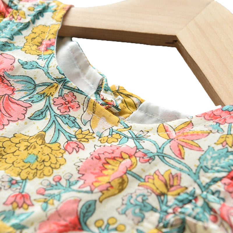 (In Production)Girls Summer Ethnic-style Floral Print Dress