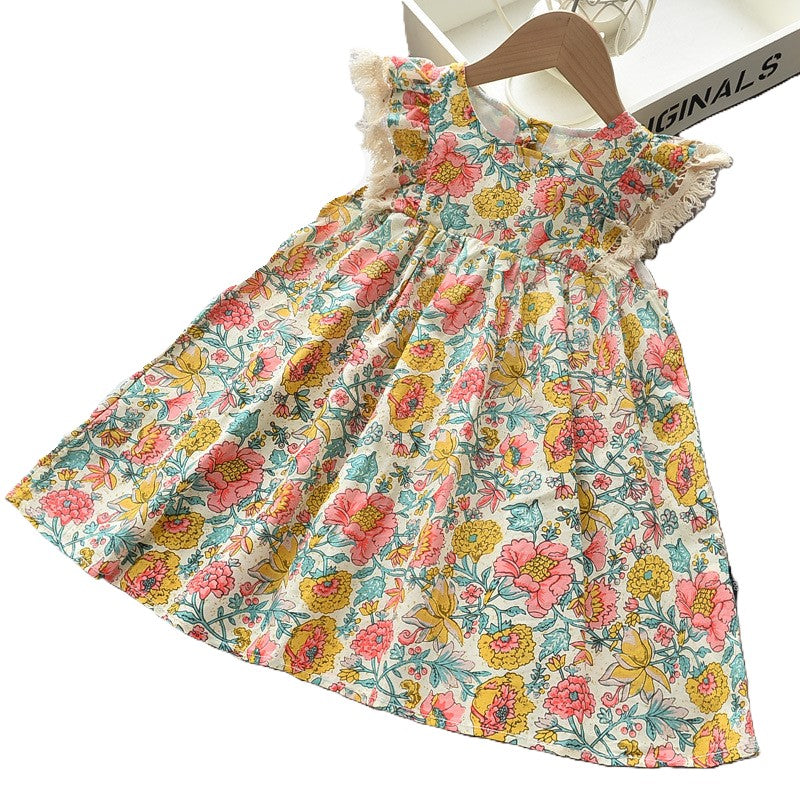 (In Production)Girls Summer Ethnic-style Floral Print Dress