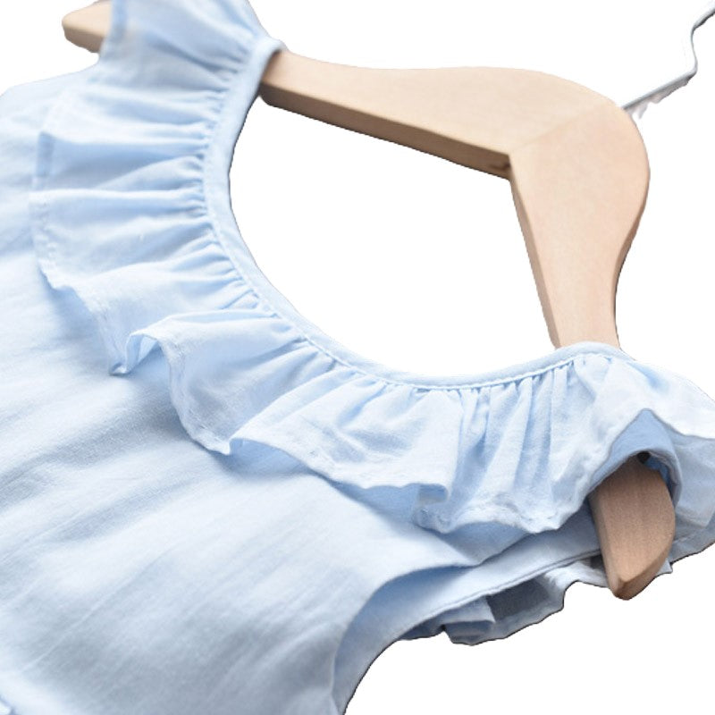 (In Production)Girls Spring and Summer Baby Blue Front Knotted Dress