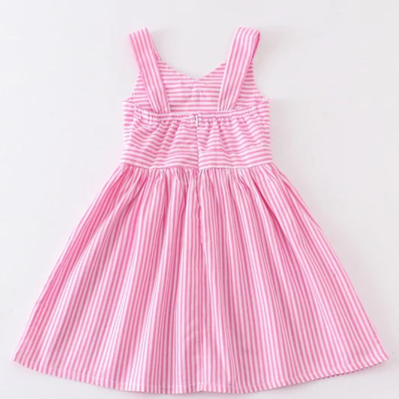 Girls Blue Pink White Stripe Woven Dress