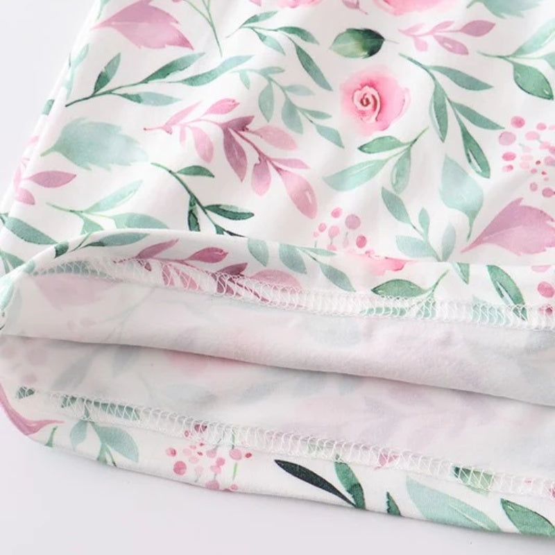 (In Stock)Girls Spring and Summer Mint Floral Print Jumpsuit