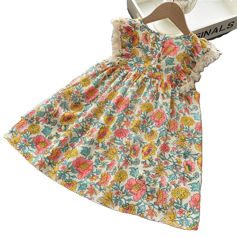 (In Production)Girls Summer Ethnic-style Floral Print Dress