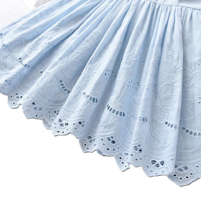 (In Production)Girls Spring and Summer Baby Blue Front Knotted Dress