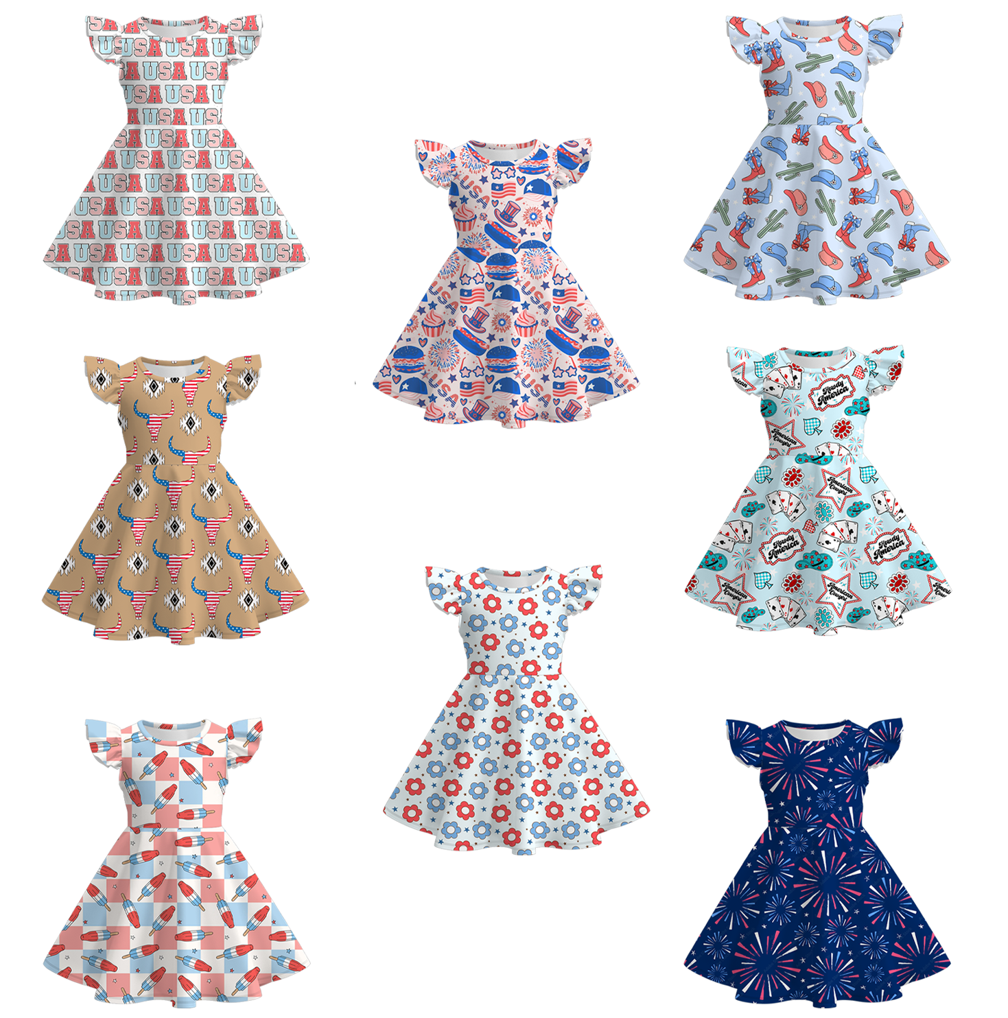 (Pre Order)Patriotic Print Ruffles Dress