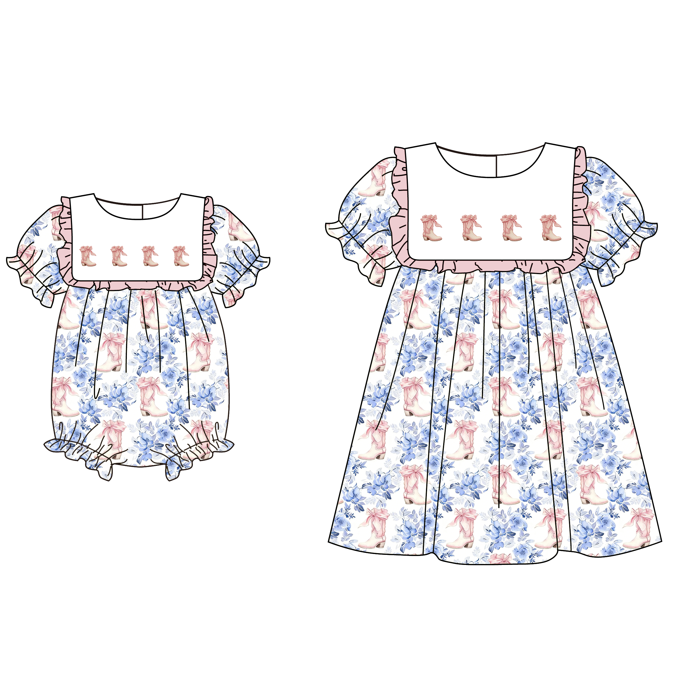 (Pre Order)Sisters Spring&Summer Boots Embroidery Dress&Romper