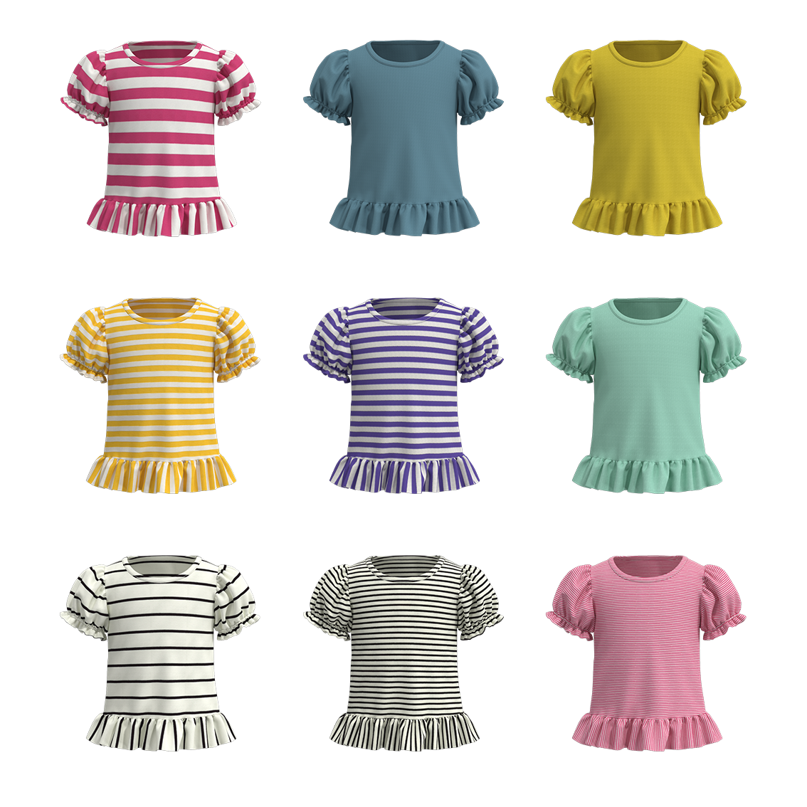 (Pre Order)Summer Girls Ruffled Cotton T-Shirt
