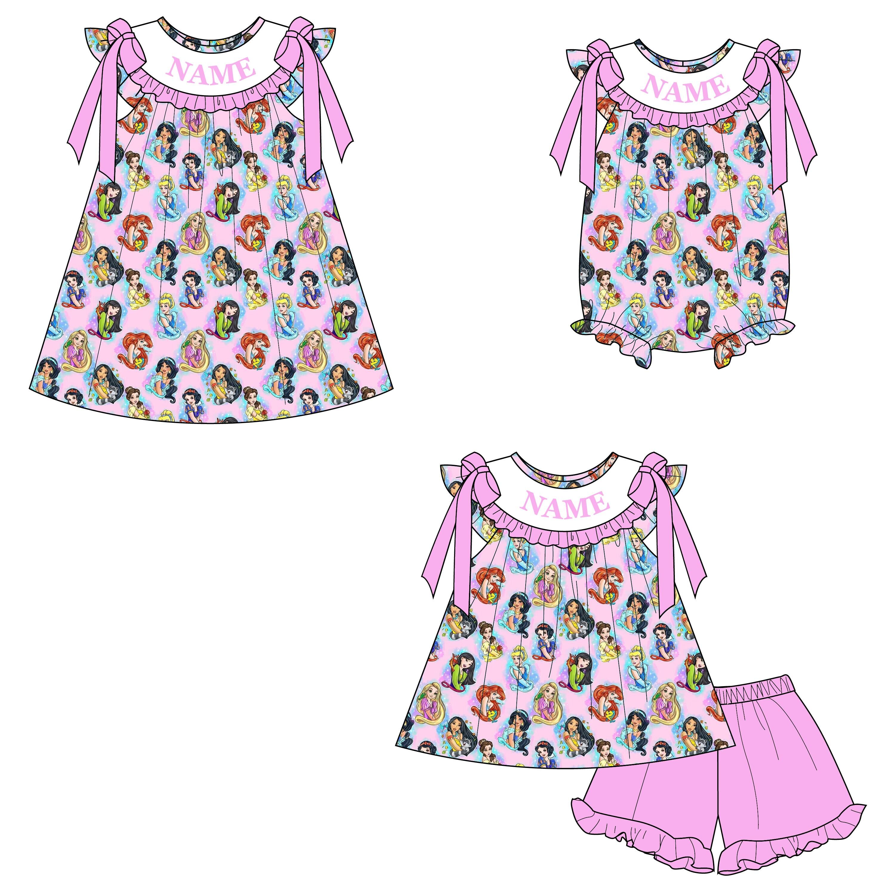 (Pre Order)Sisters Spring&Summer Princess Embroidery Smocked Dress,Set&Romper-Customized name