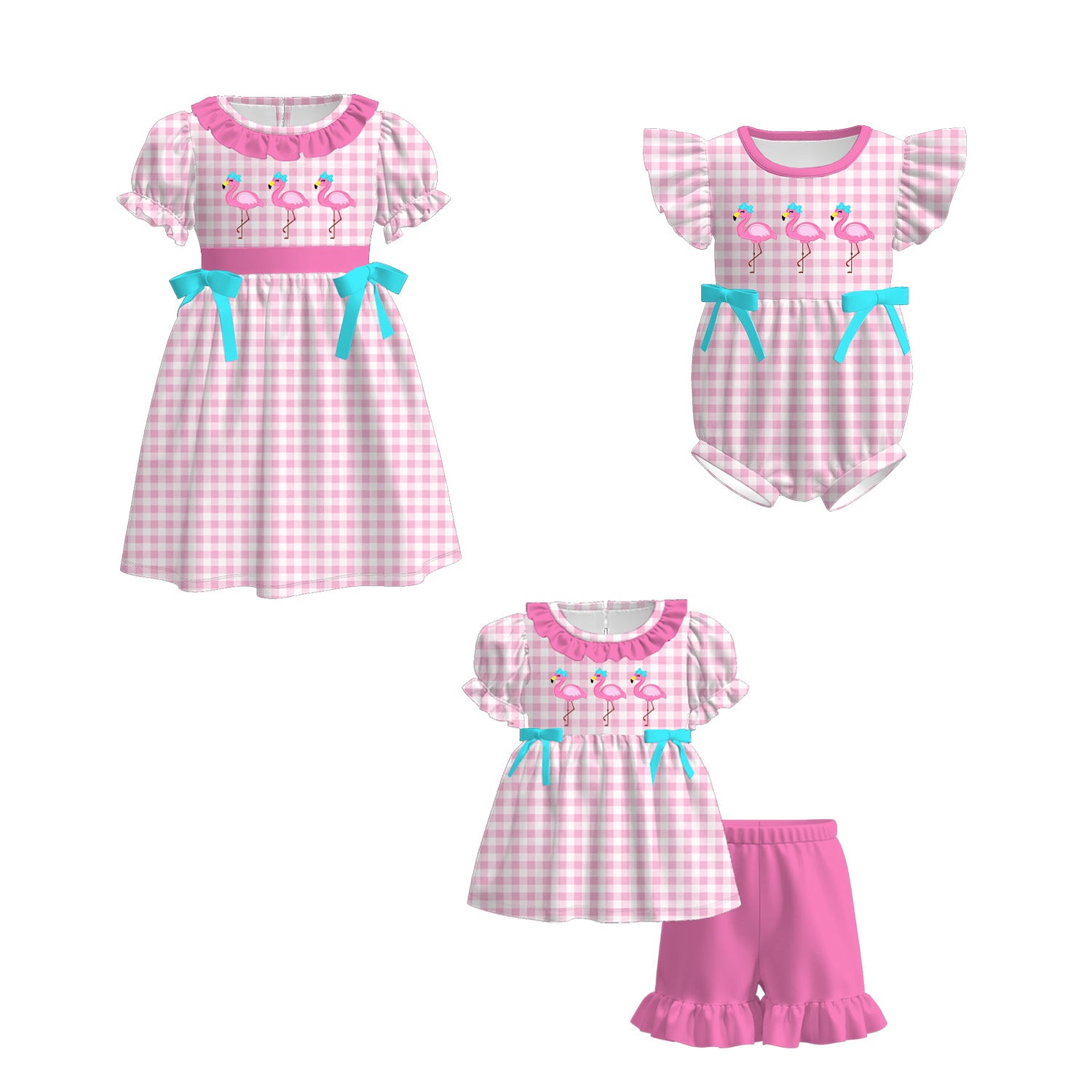 (Pre Order)Sisters Spring Flamingo Print Dress,Set&Romper