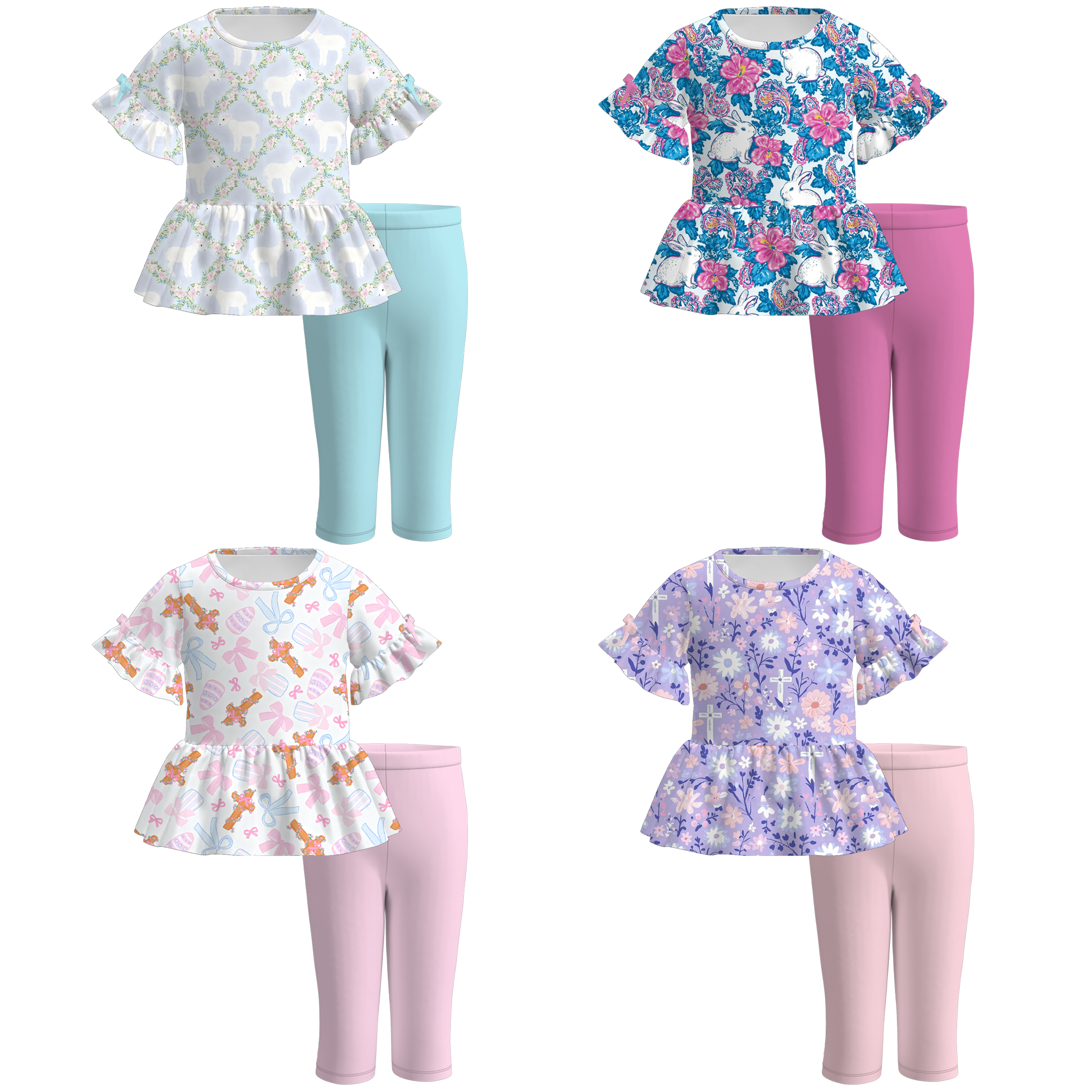 (Pre Order)Girls Easter Print Ruffle Outfit Set