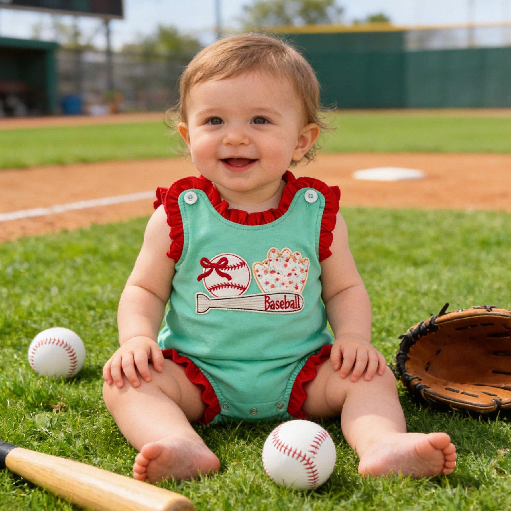 (In Stock)Siblings Spring&Summer Baseball Applique Shorts Set&Romper