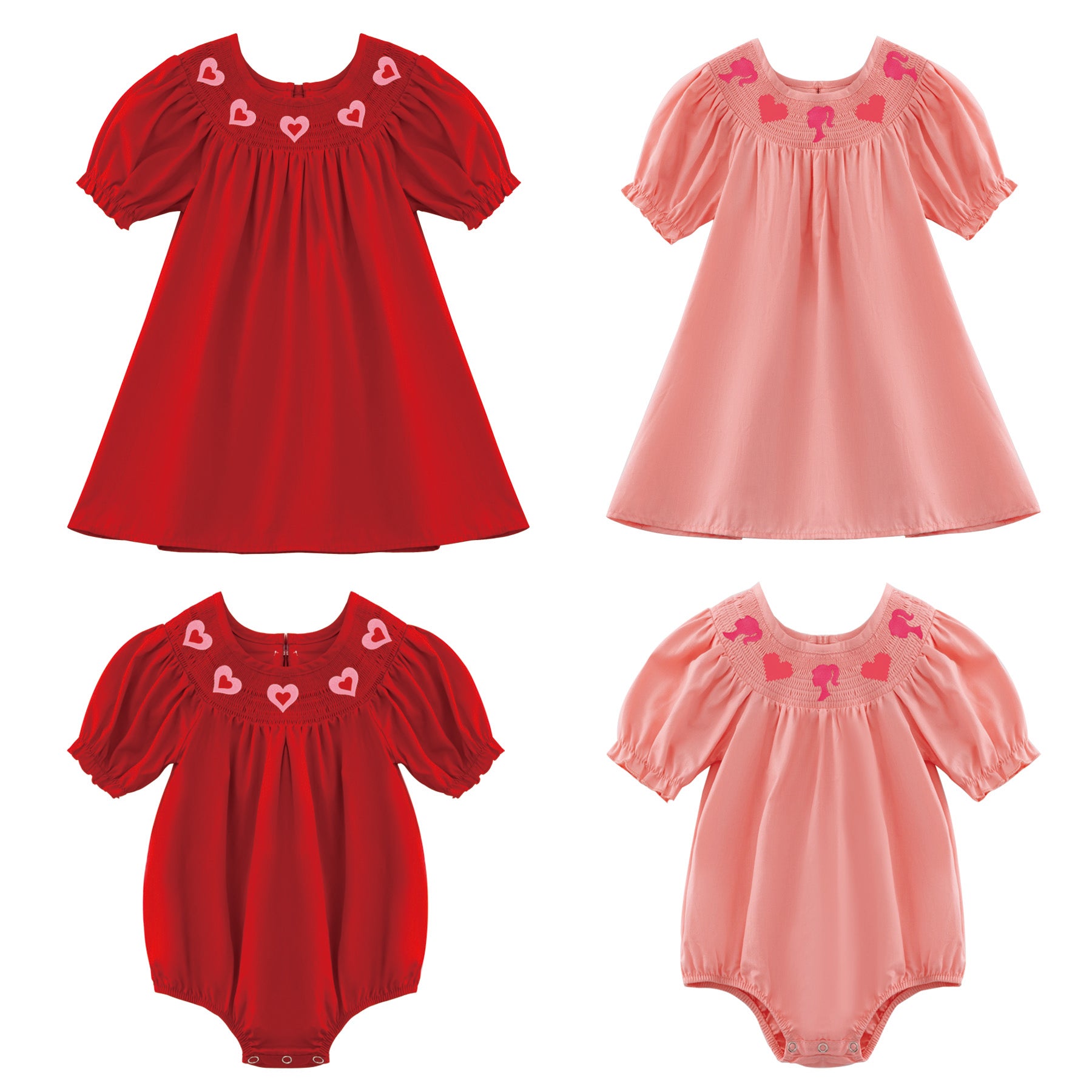 (Pre Order)Girls Valentine's Day Embroidery Smocked Dress and Romper