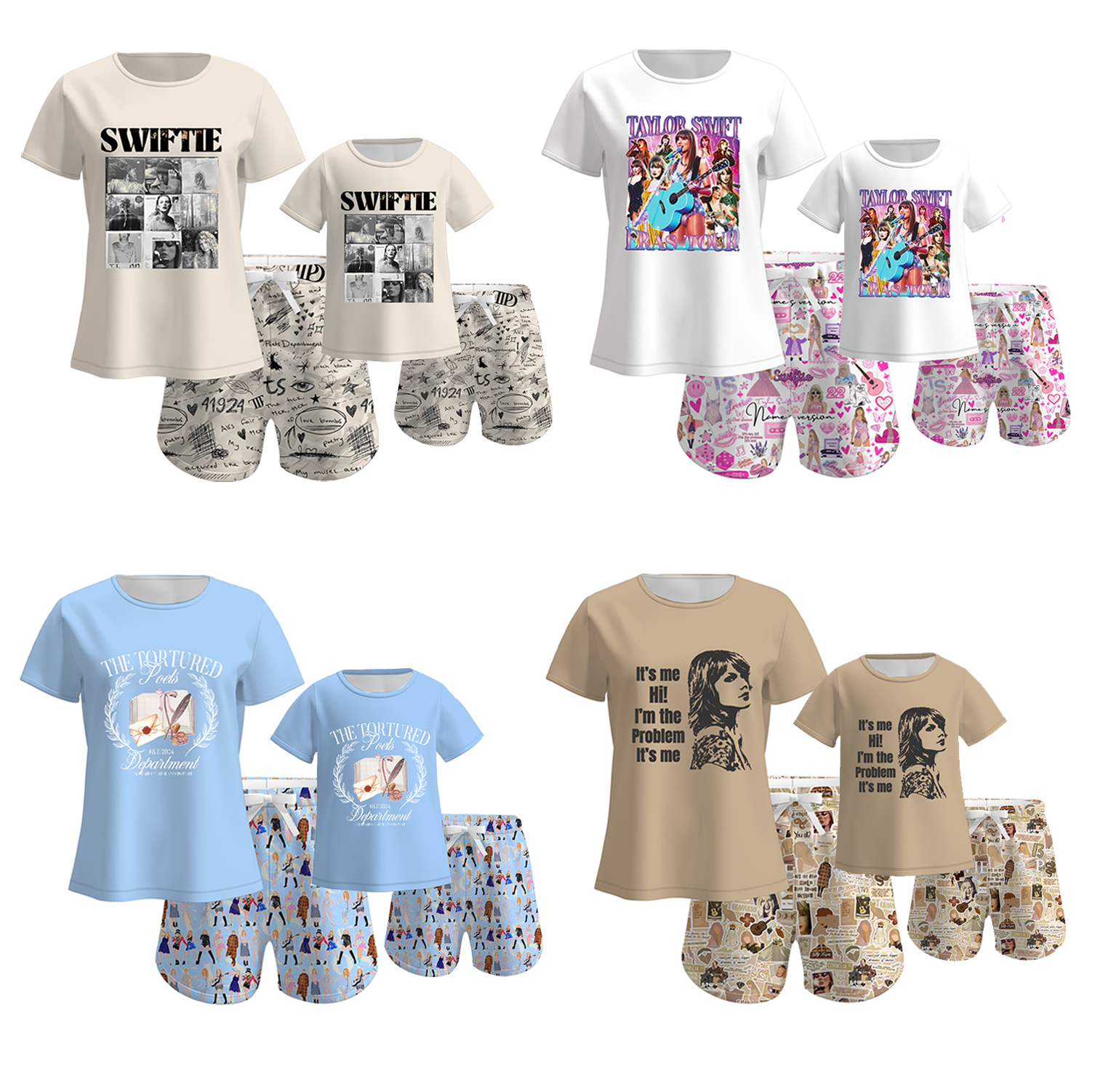 (Pre Order)Mommy and Me Summer TS Print Pajamas Short Set