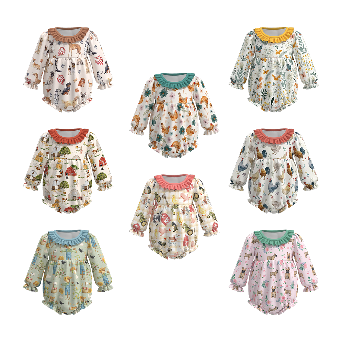 (Pre Order)Baby Girls Fall Cute Animals Print Romper