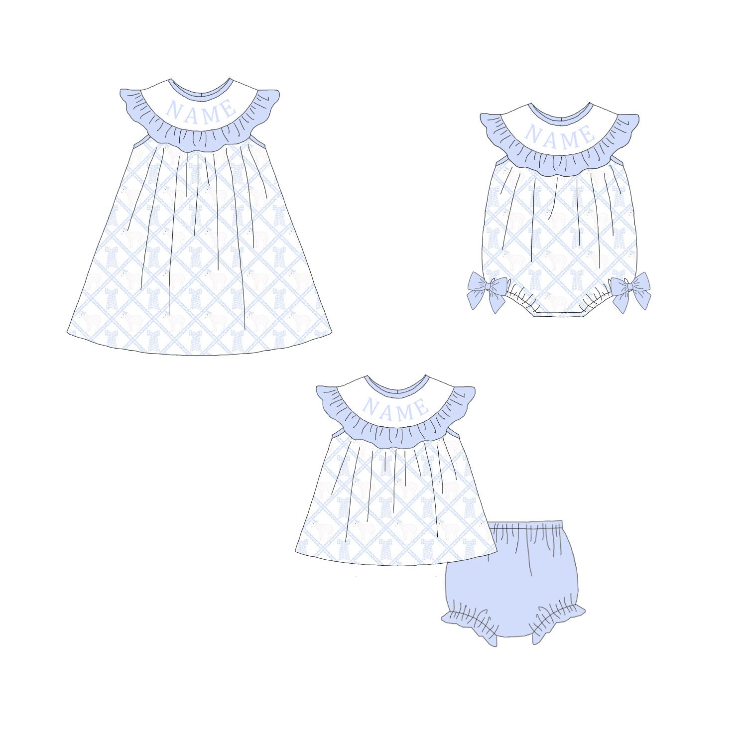 (Pre Order)Sisters Easter Bow Embroidery Smocked Dress&Romper