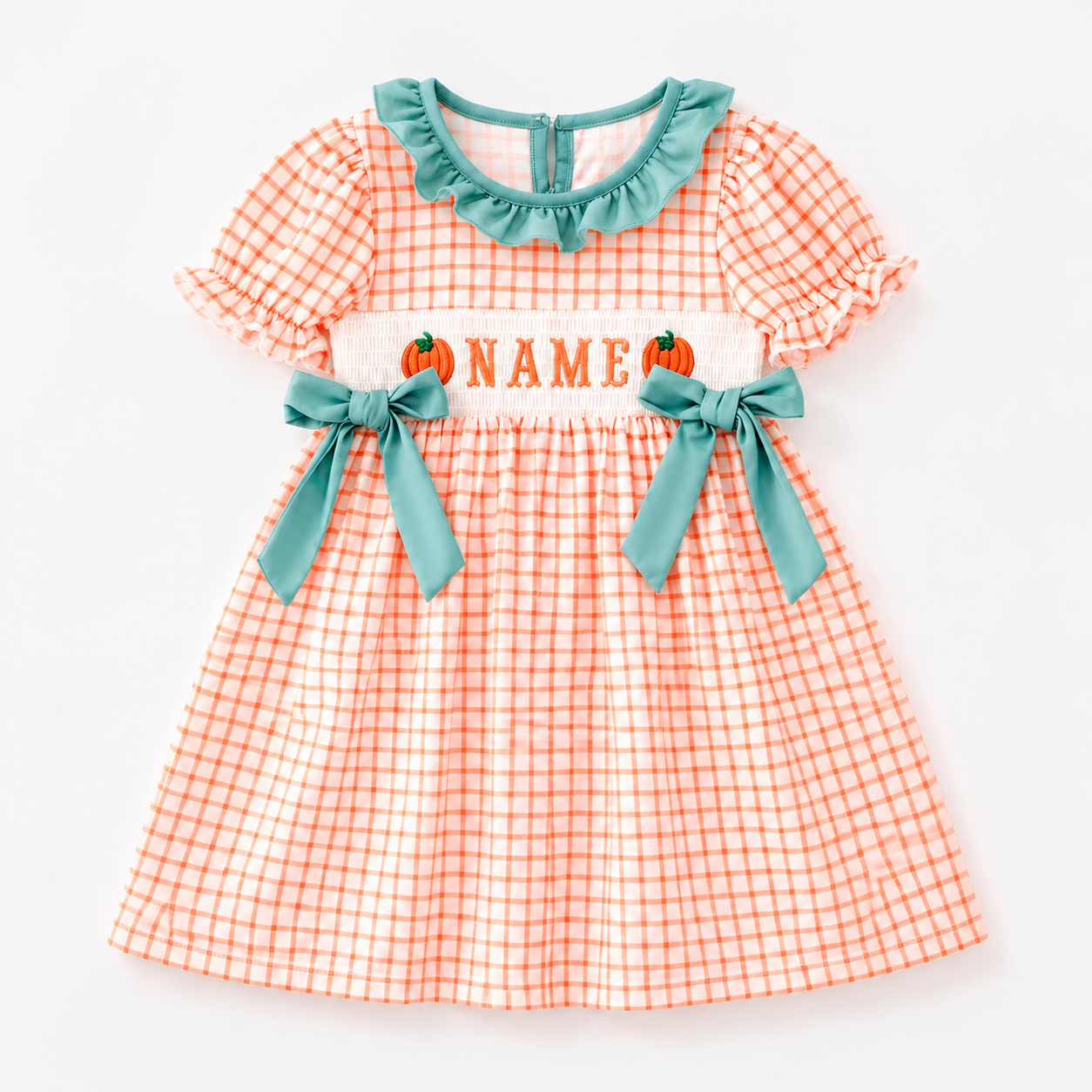 (Pre Order)Siblings Pumpkin Embroidery Smocked Dress,Set&Romper
