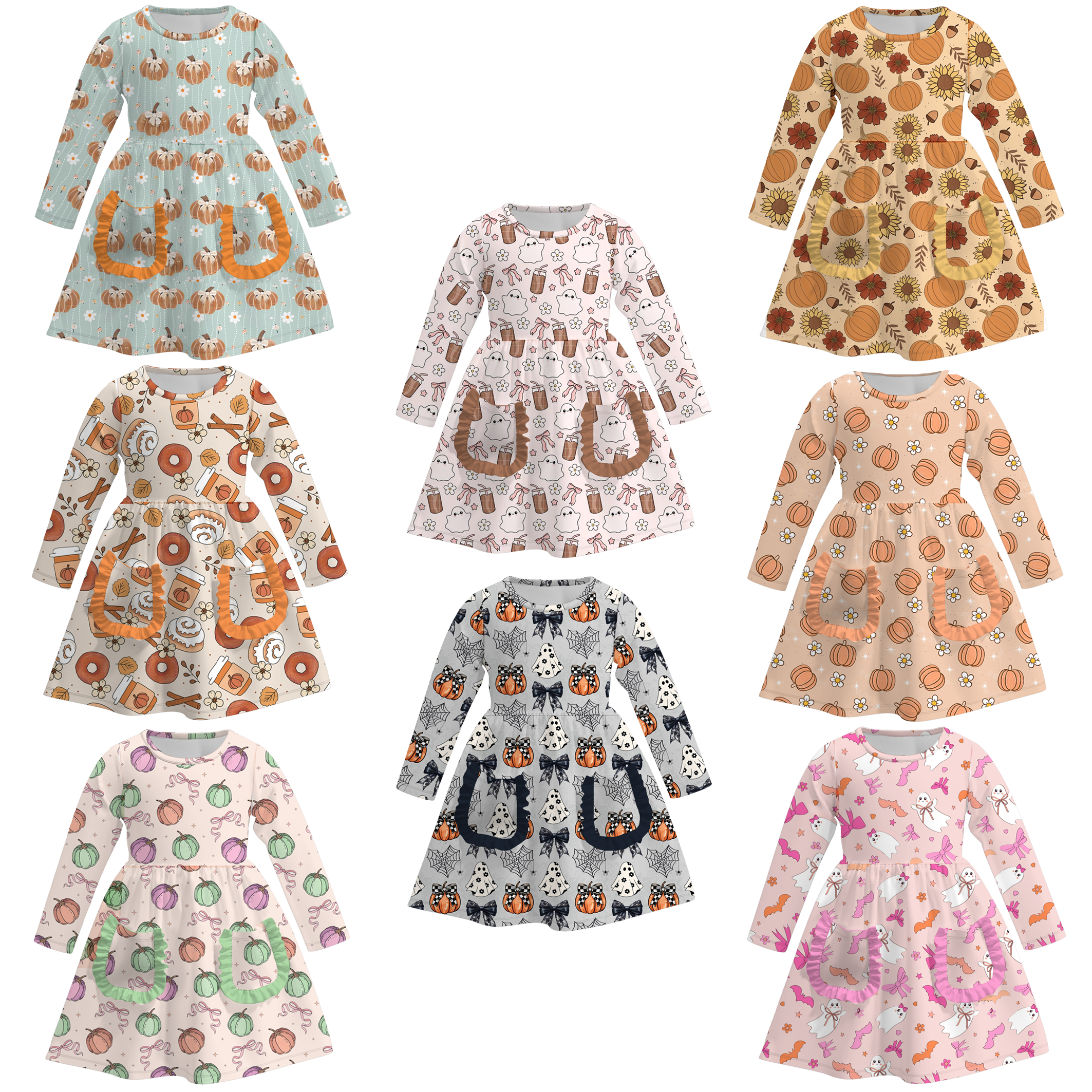 (Pre Order)Girls Halloween Print Milk Silk Dress