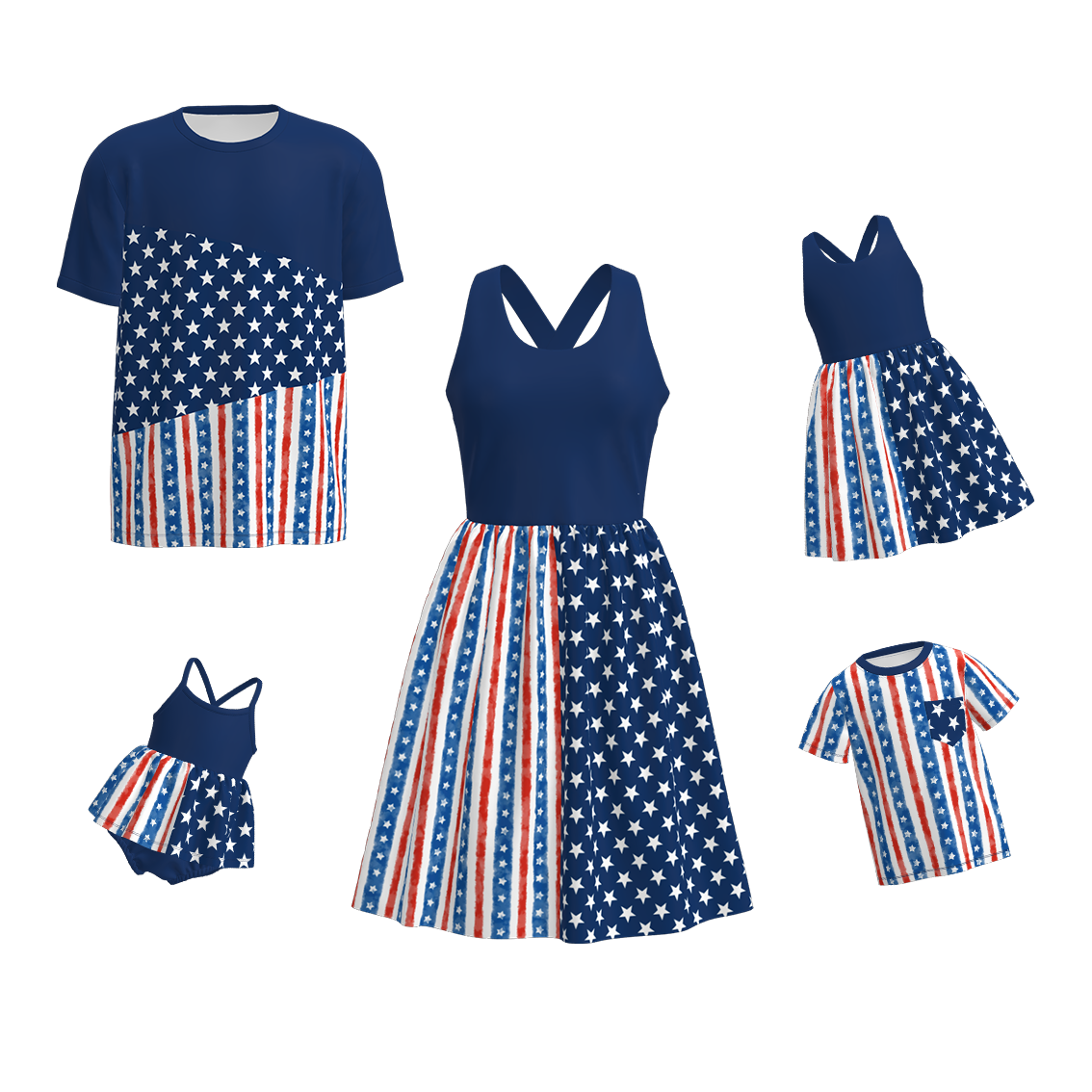 (Pre Order)Family Patriotic Print Dress,Romper and Top