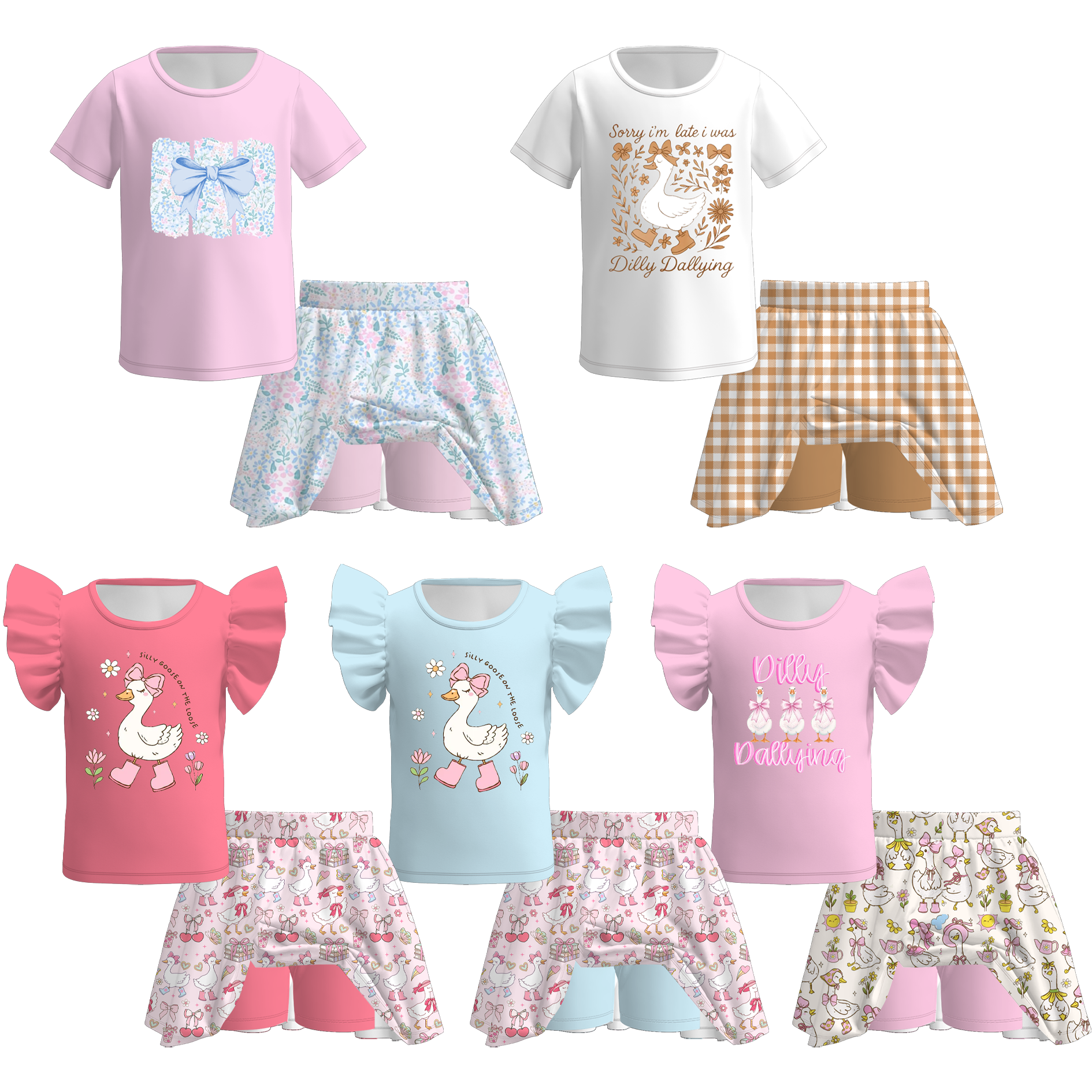 (Pre Order)Girls Spring and Summer Goose Print Skort Set