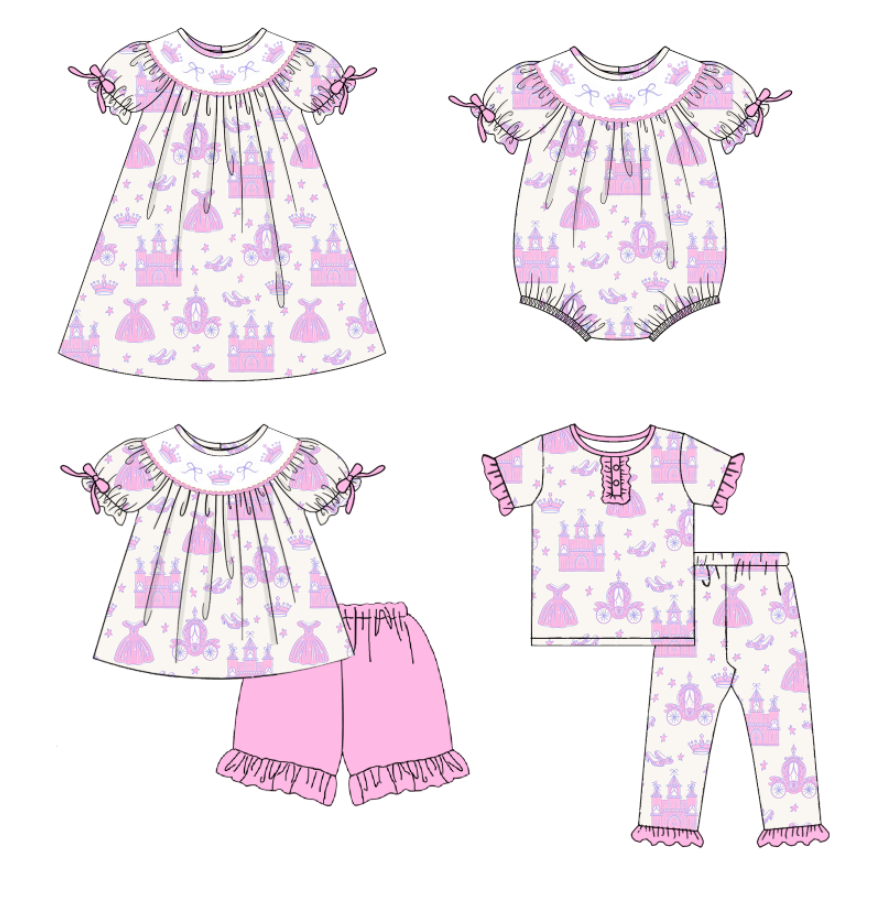 (Pre Order)Sisters Spring and Summer Princess Embroidery Smocked Dress,Romper&Set