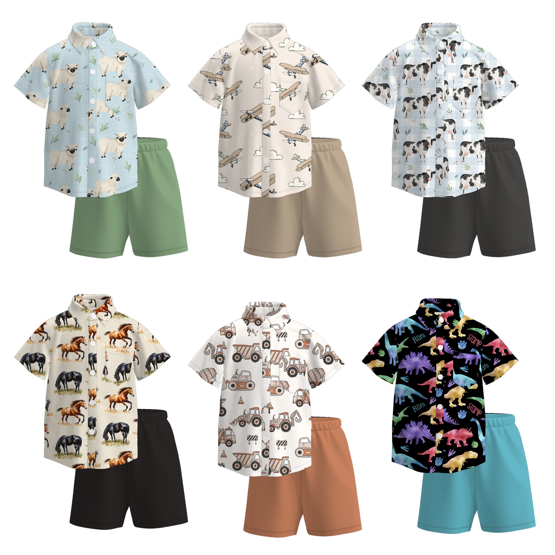 (Pre Order)Boys Spring and Summer Print Four-way Stretch Shirt Set