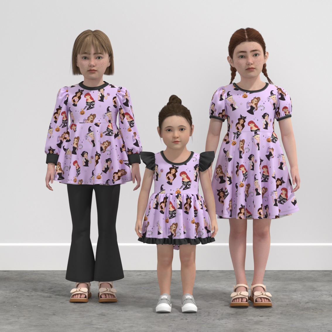 (Pre Order)Family Halloween Princess Print Dress,Set&Romper