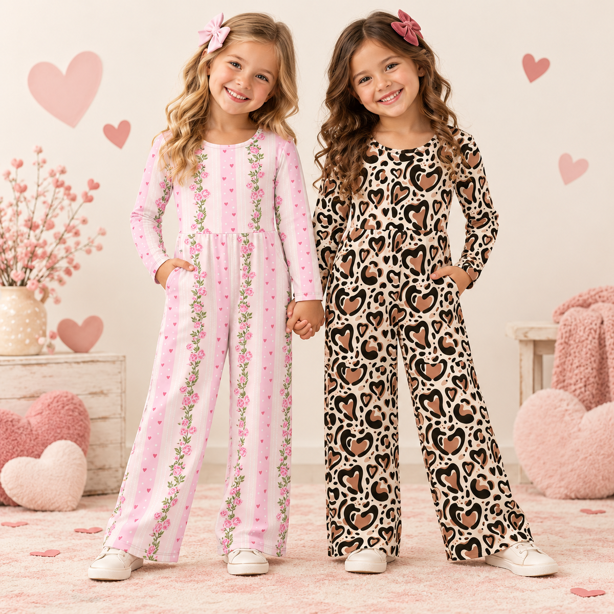 (Weekly Pre-Order)Girls Valentine's Day Print Jumpsuit(Ends 11.8)