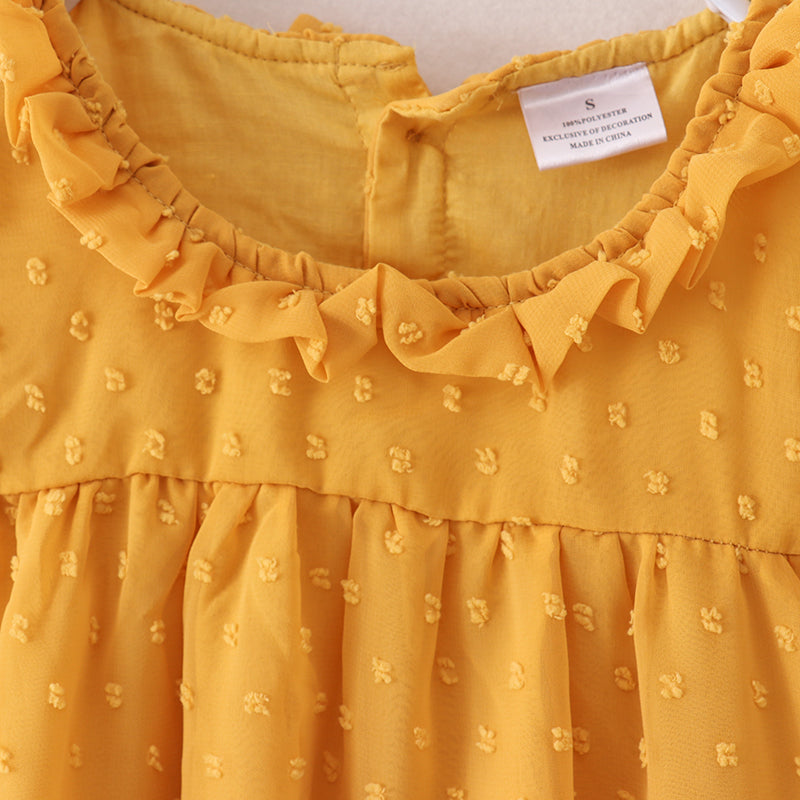 (In Stock E21-1-3)Fall Girls Yellow Swiss Dot Dress