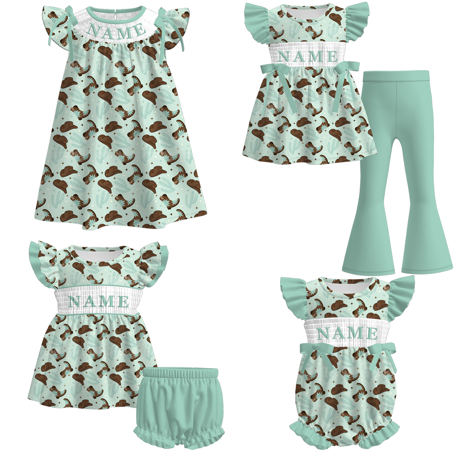 (Pre Order)Sisters Spring Boots Embroidery Smocked Dress,Set&Romper