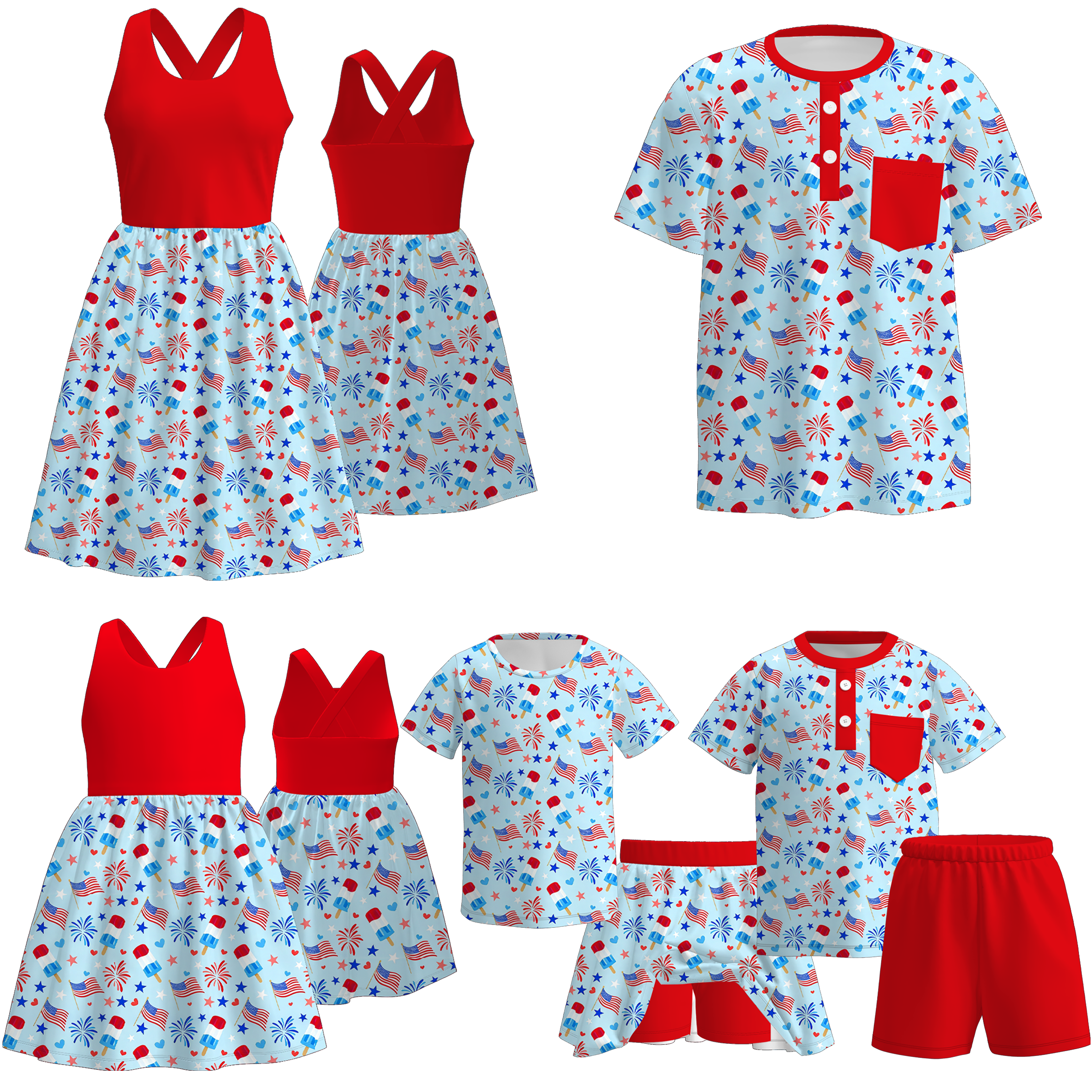 (Pre Order)Family Patriotic Print Dress,Set&Top