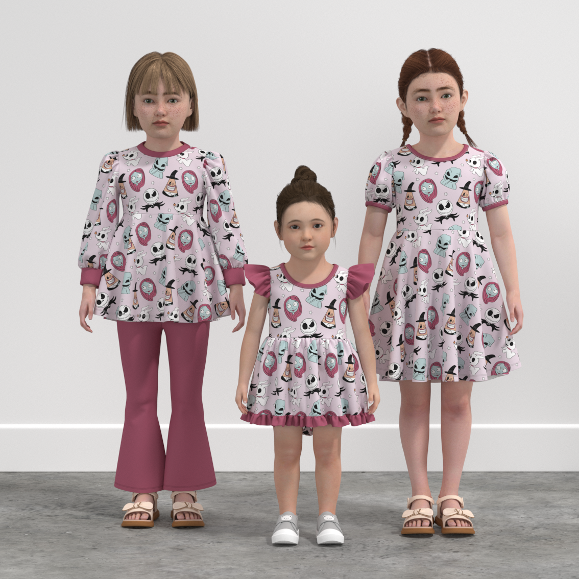 (Pre Order)Family Halloween Cartoon Print Dress,Set&Romper