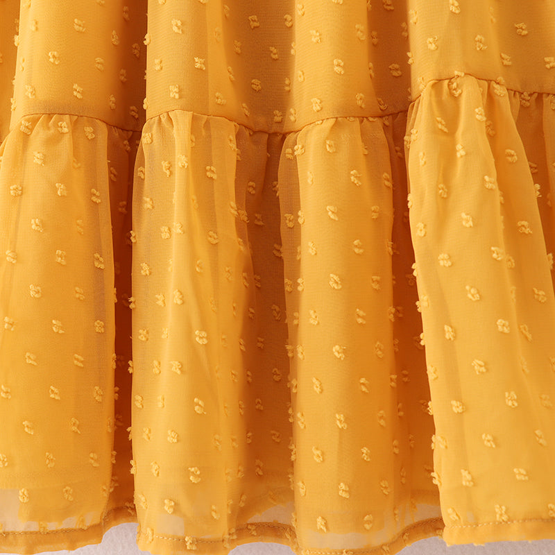 (In Stock E21-1-3)Fall Girls Yellow Swiss Dot Dress