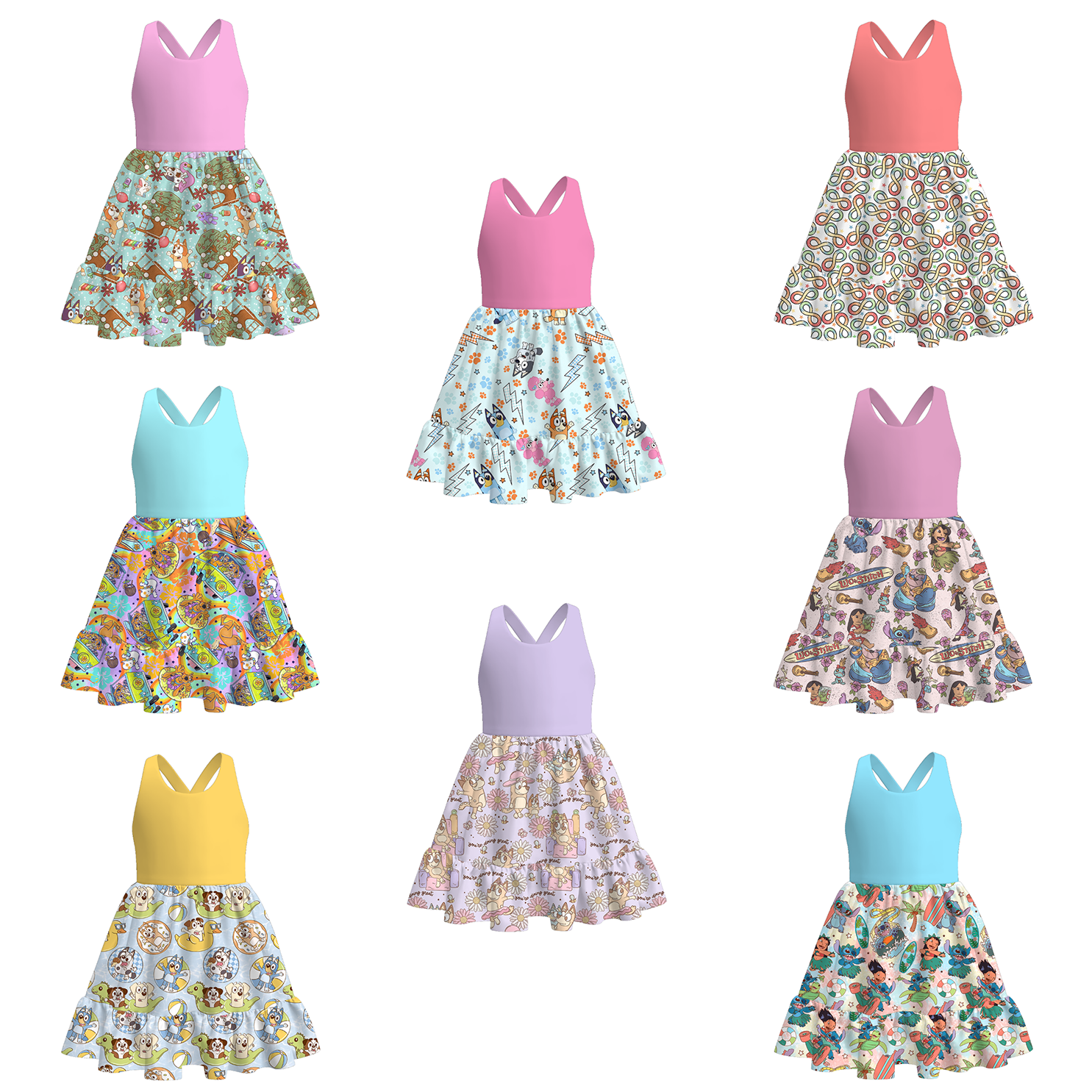 (Pre Order)Girls Spring and Summer Cartoon Print Dress
