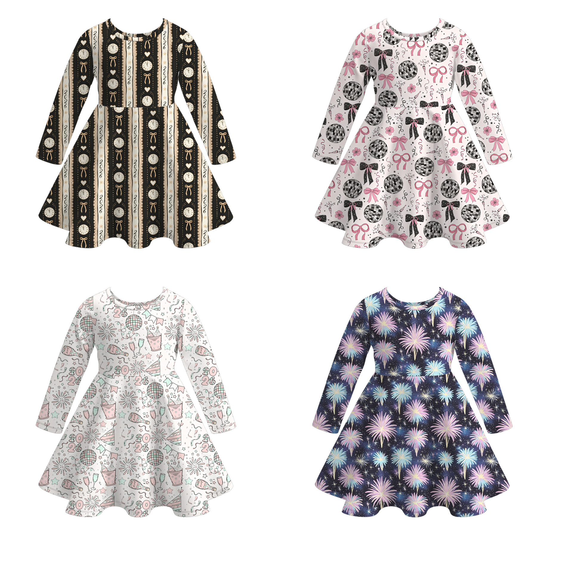 (Pre Order)Girls Happy New Year Print Dress