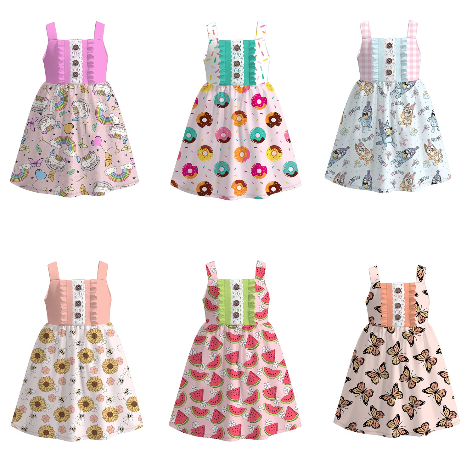 (Pre Order)Girls Summer Ruffled Button Dress