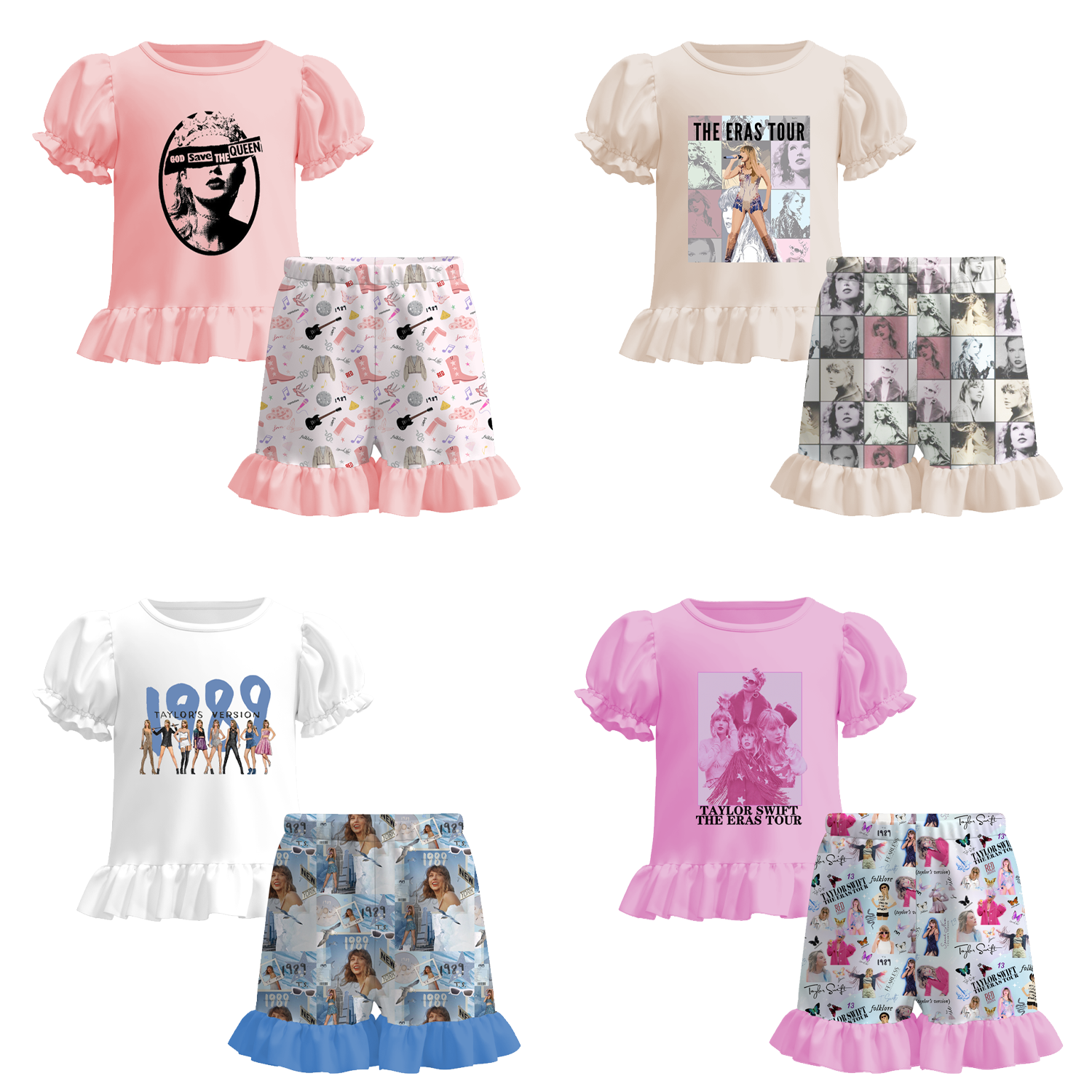 (Pre Order)Girls Summer TS Print Ruffled Short Set