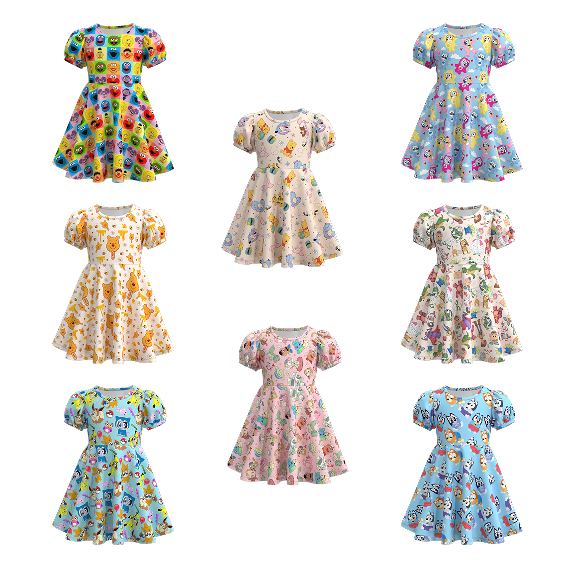 Summer Arrival Ice-Cream Cartoon Pattern Short Sleeves Dress for Stylish Girls