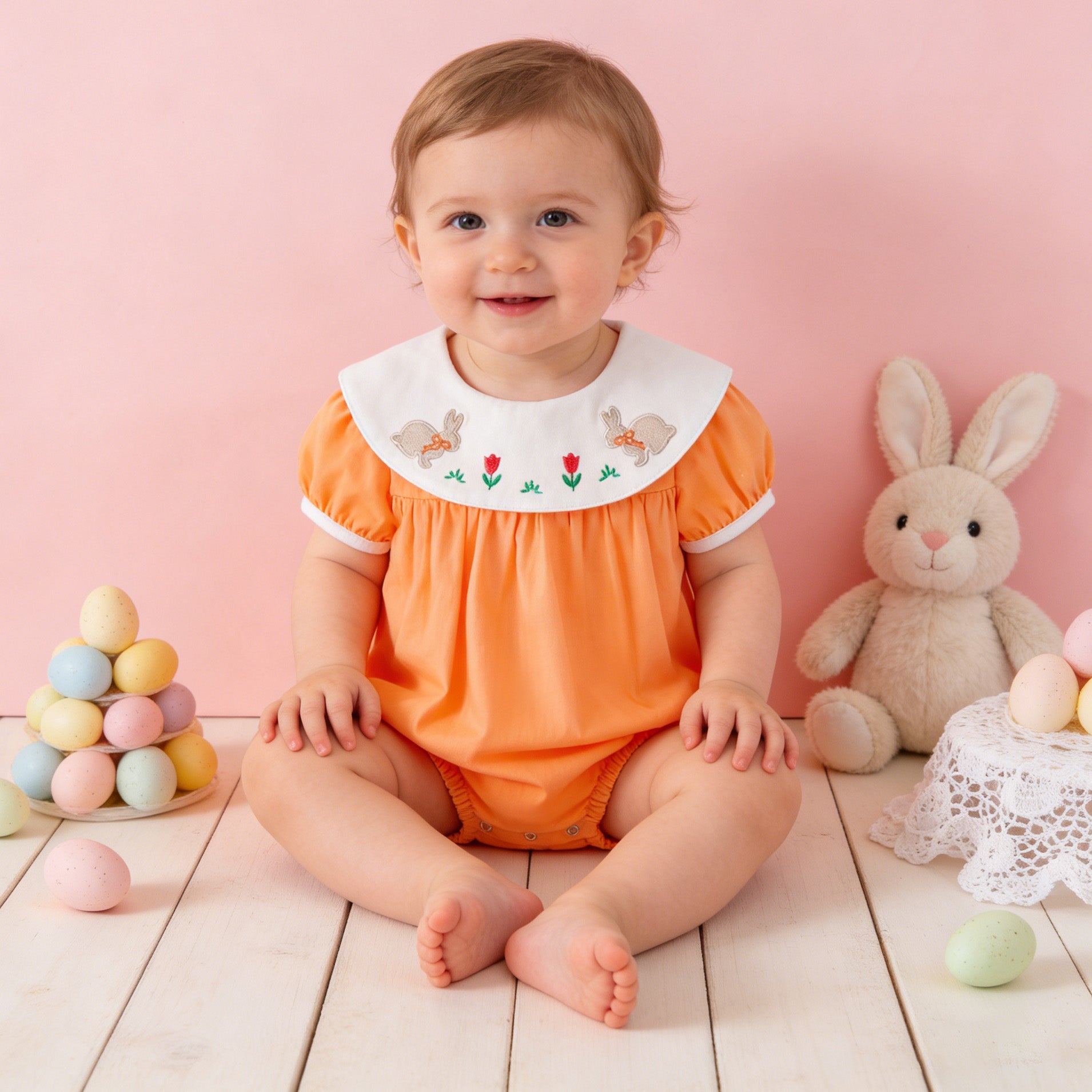 (In Stock)Siblings Easter Bunny Embroidery Dress,Set&Romper