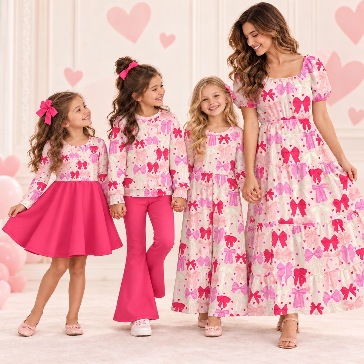 (Weekly Pre-Order)Family Valentine's Day Bow Print Dress,Set&Jumpsuit(Ends 11.1)