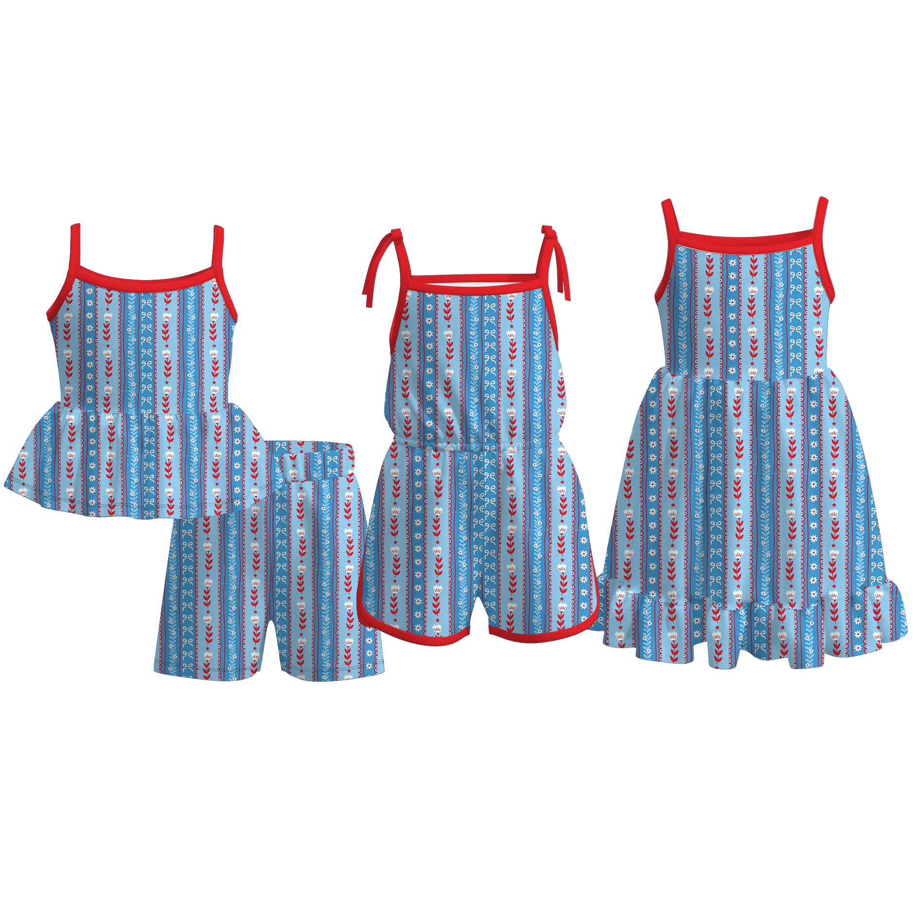 (Pre Order)Girls Patriotic Print Dress,Set&Jumpsuit