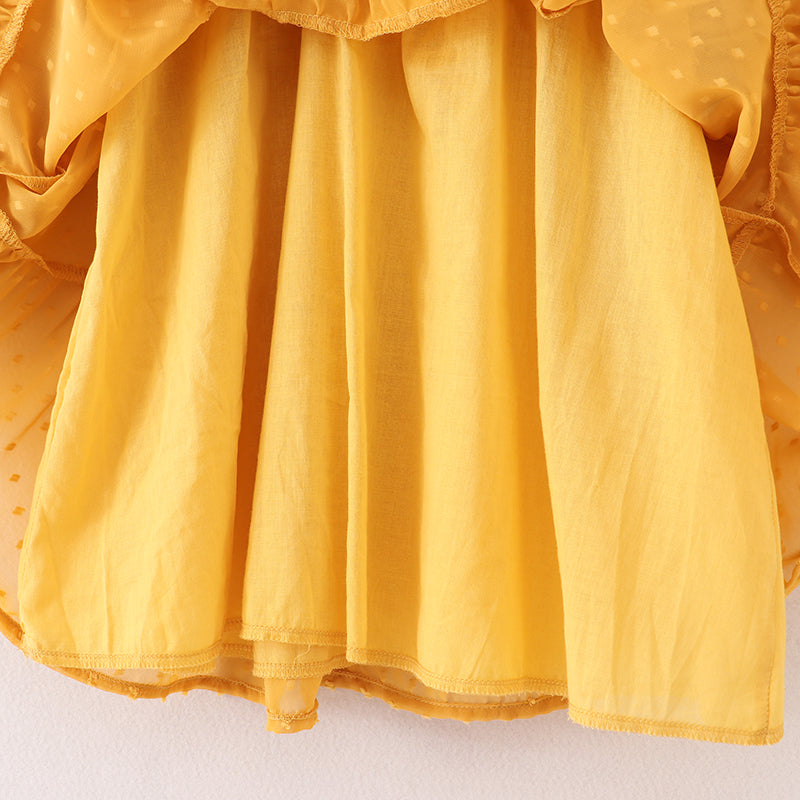 (In Stock E21-1-3)Fall Girls Yellow Swiss Dot Dress