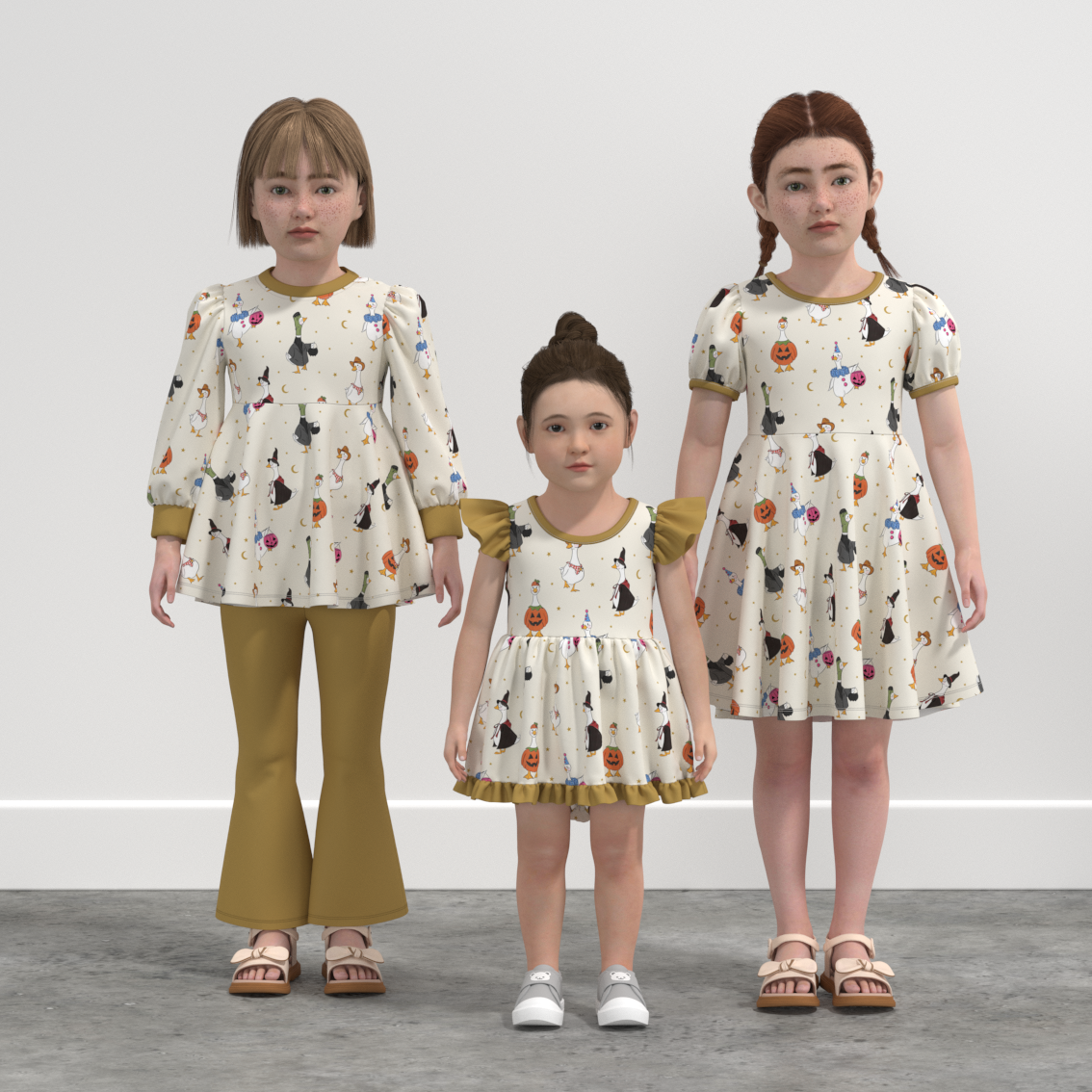 (Pre Order)Family Halloween Cartoon Print Dress,Set&Romper