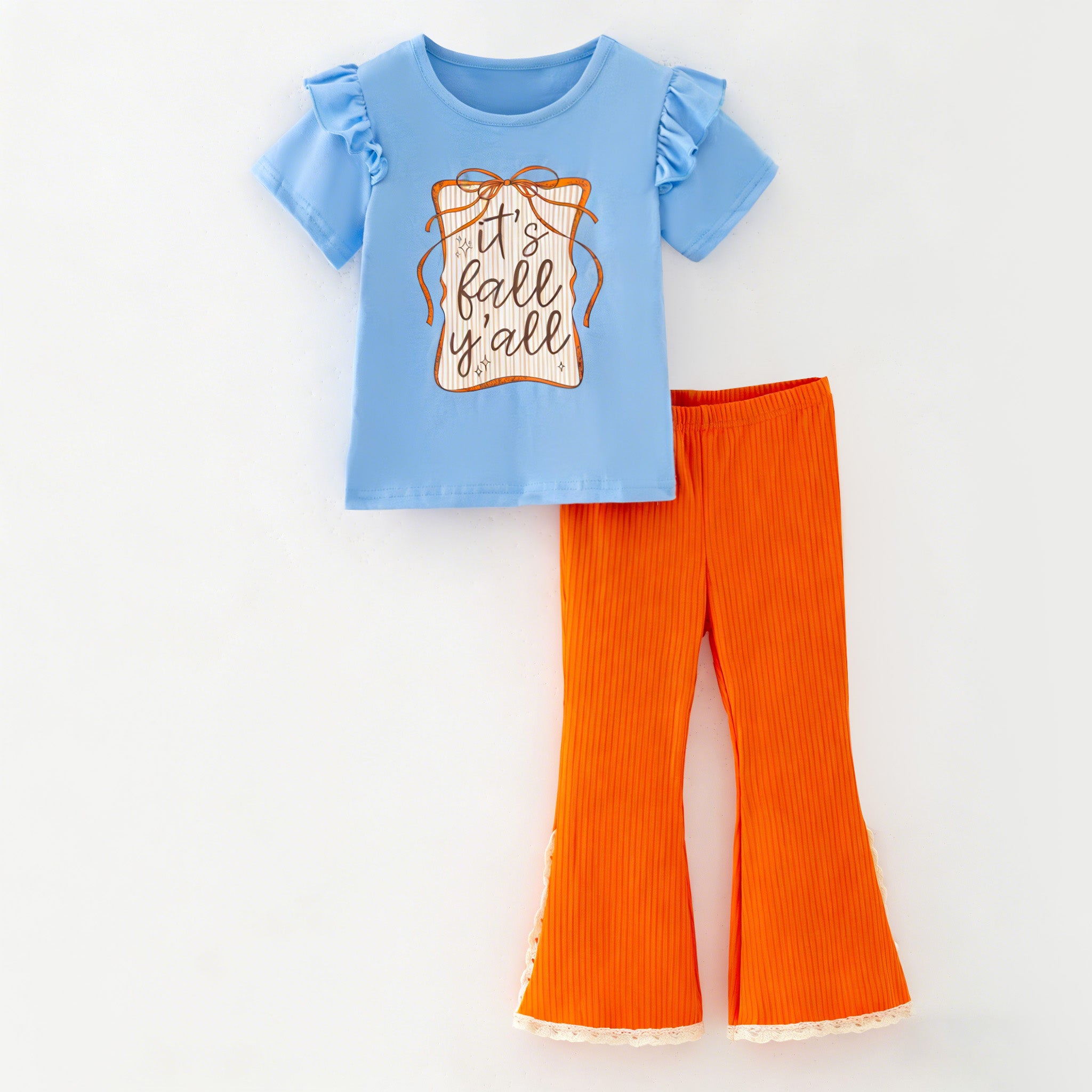 (In Stock)Girls Fall Print Ruffle Outfit Set