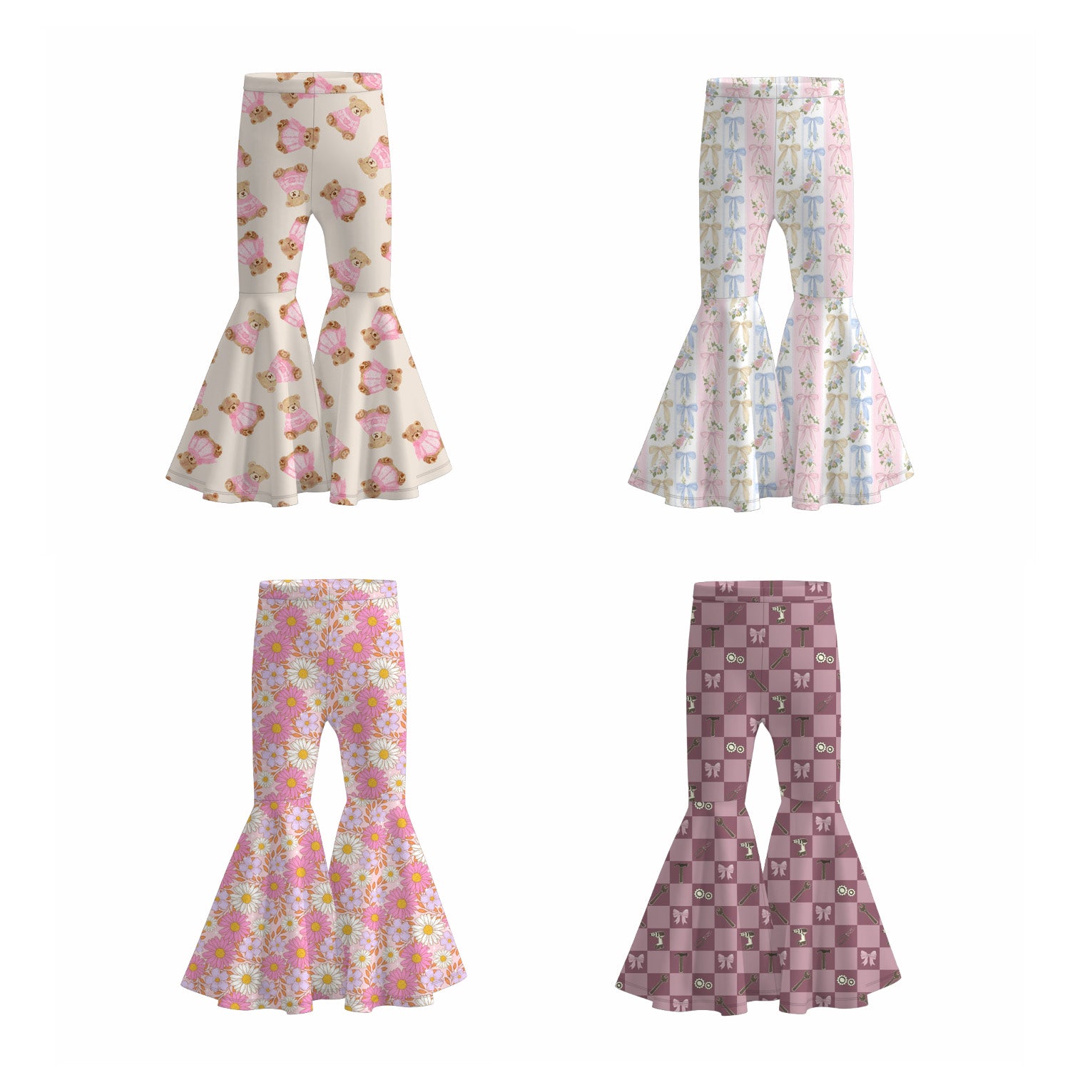 (Pre Order)Girls Spring&Summer Bow&Floral Print Pants