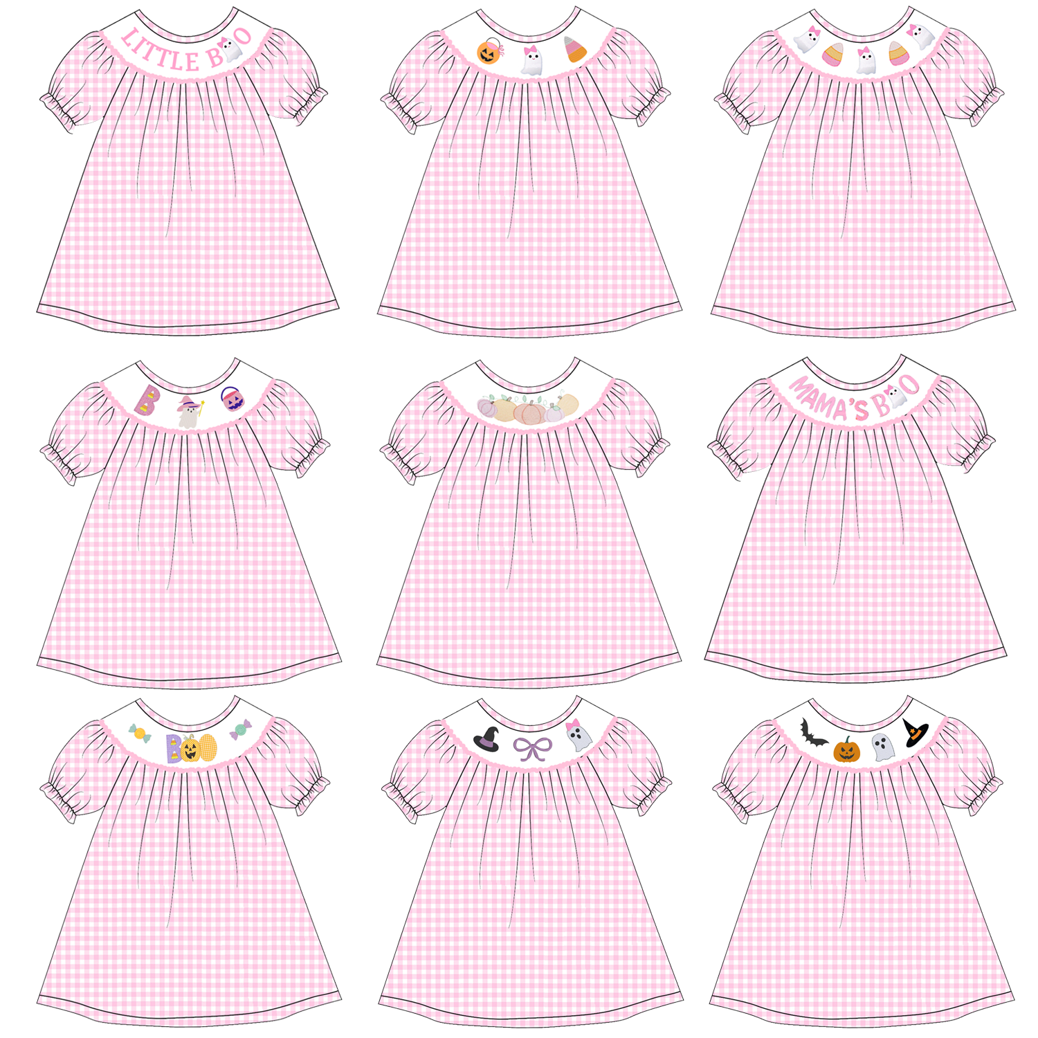 (Pre Order)Girls Halloween Embroidery Bubbles Smocked Dress