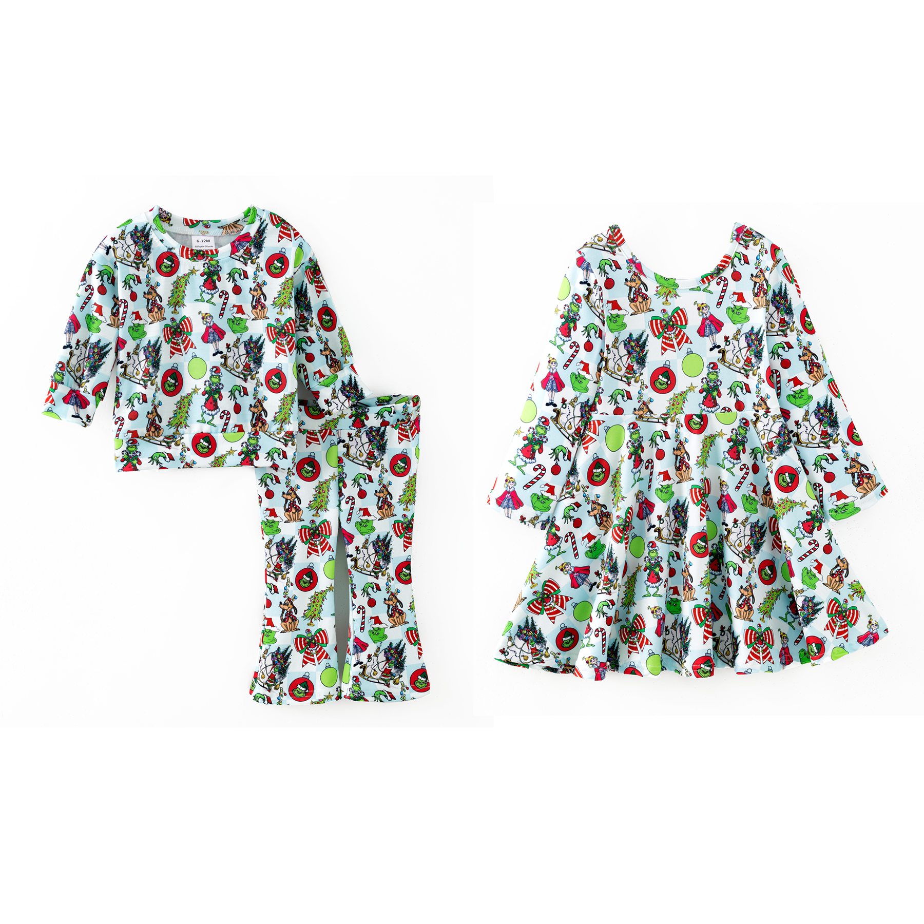 (Pre Order,Prepack Zone)Girls Christmas Cartoon Print Set&Dress(Mix Size)