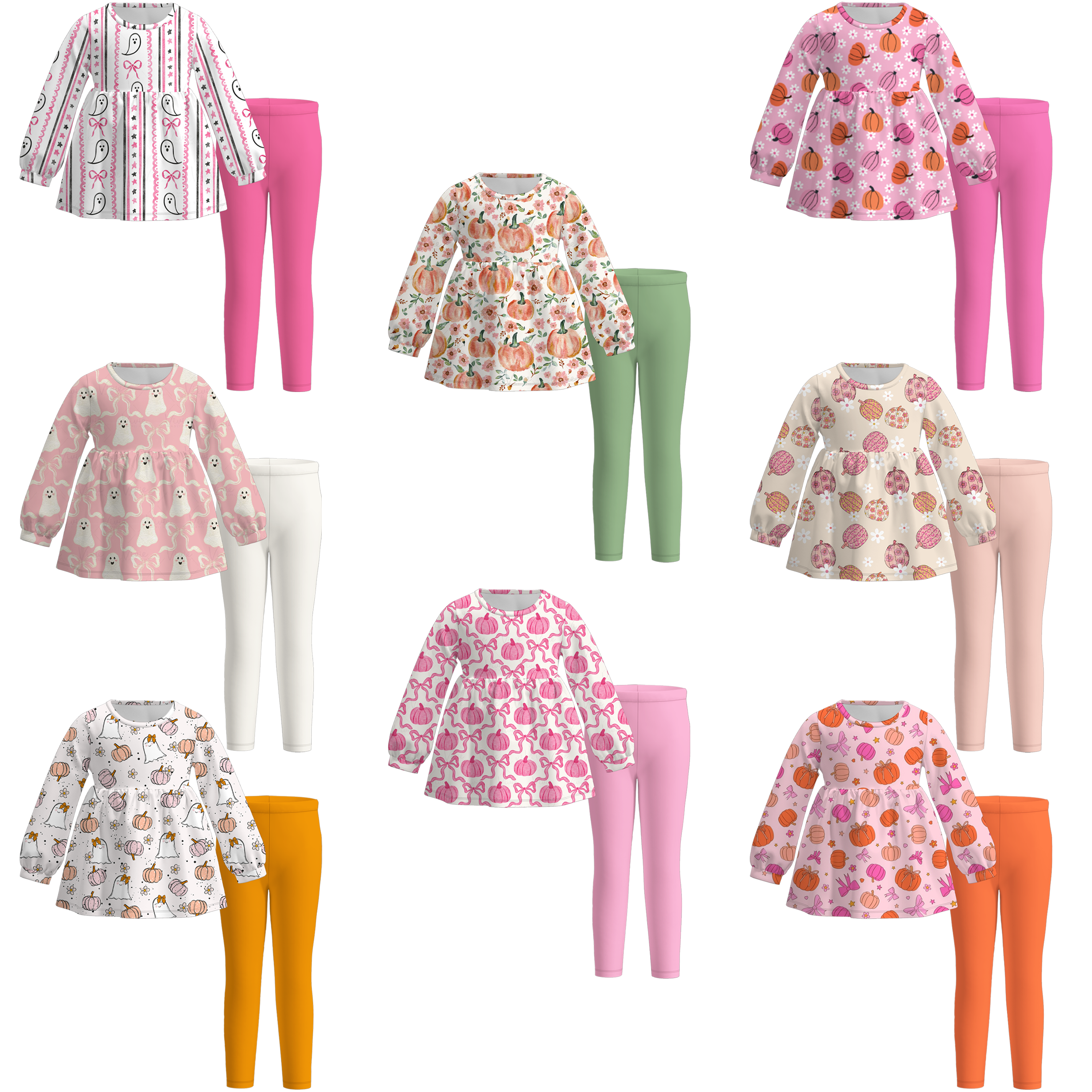 (Pre Order)Girls Halloween&Thanksgiving Cartoon Print Outfit Set