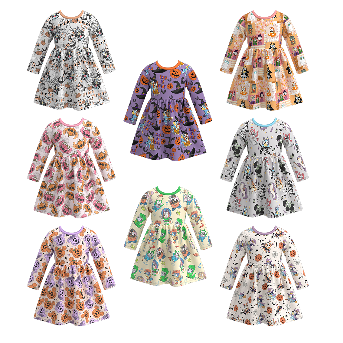 (Pre Orders)Girls Halloween Cartoon Print  Dress