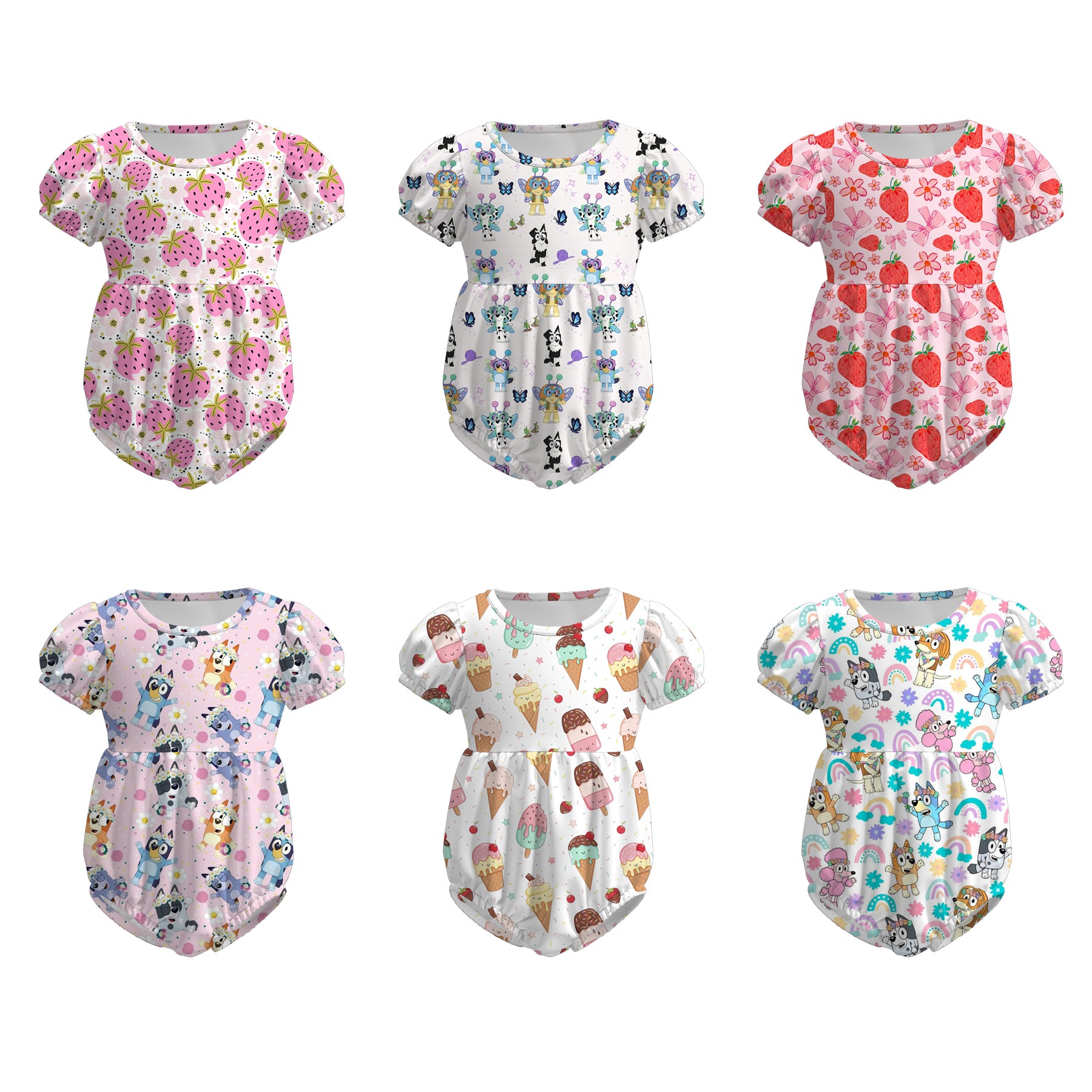(Pre Order)Toddler Girls Spring and Summer Strawberry&Cartoon Print Romper