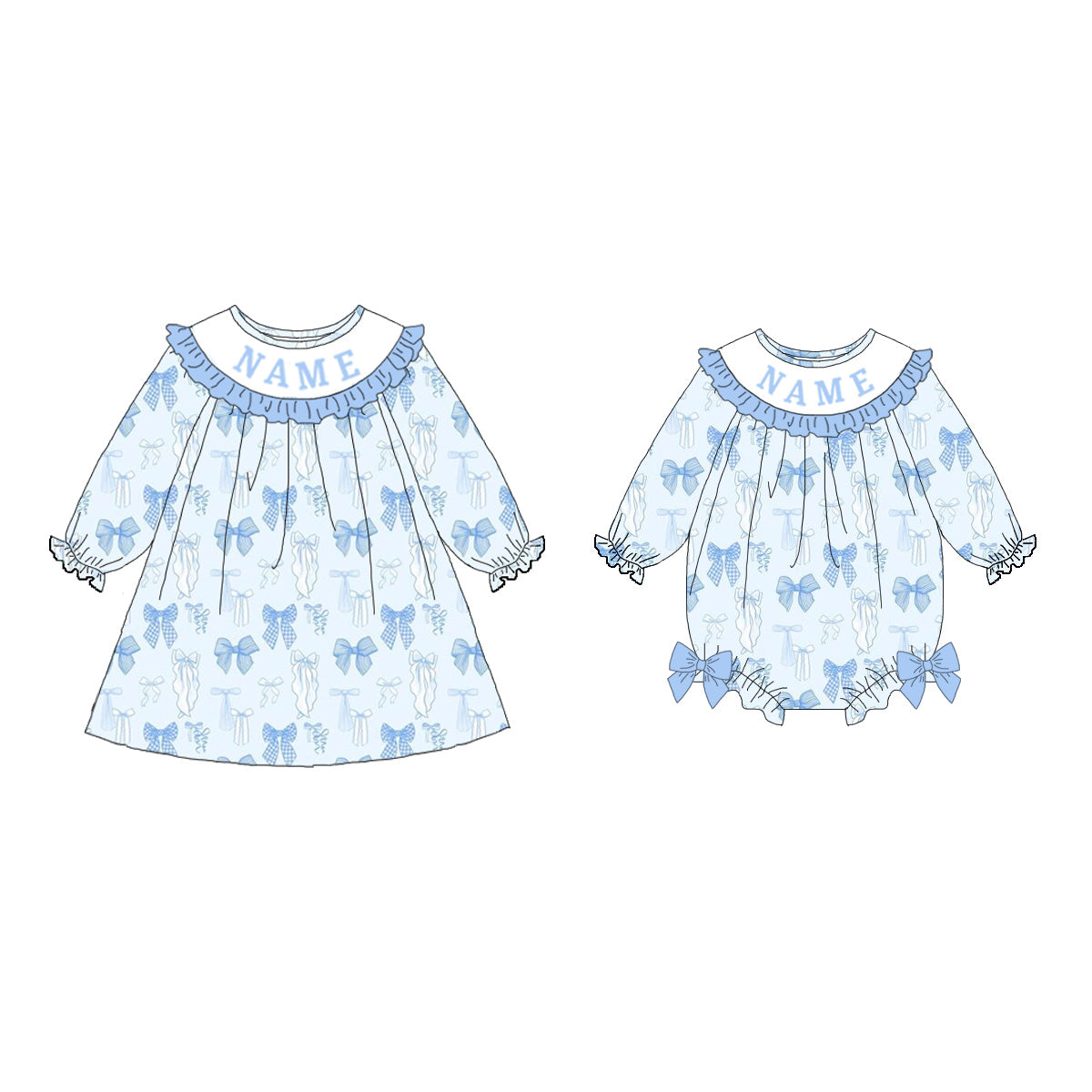 (Pre Order)Sisters Spring Bow Embroidery Smocked Dress&Romper